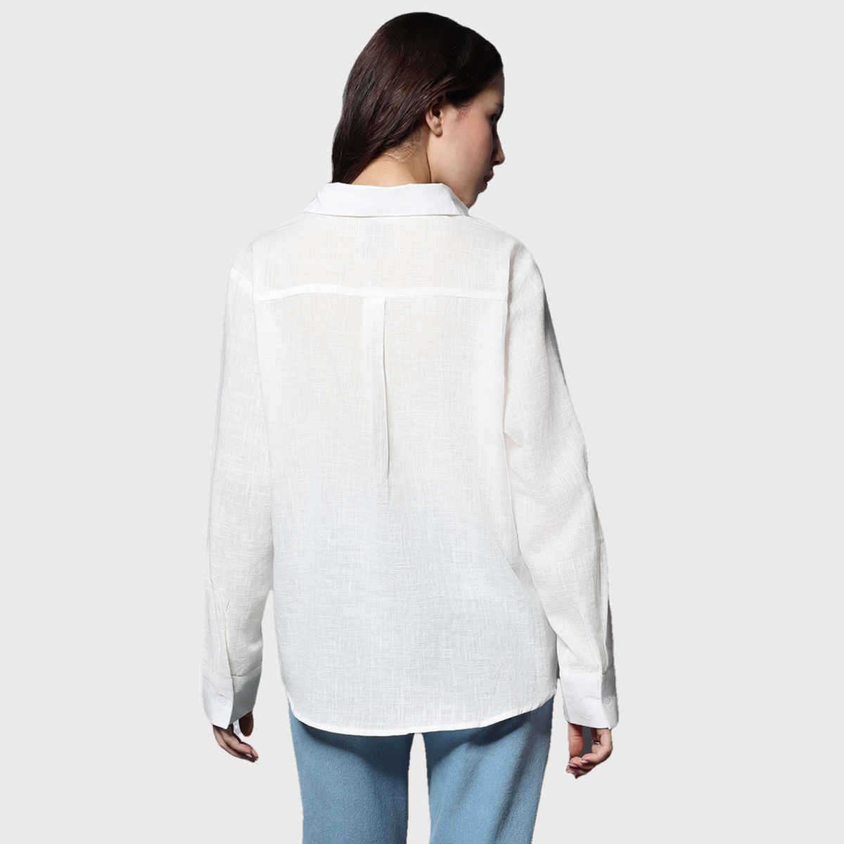 High Star Women's Solid Long Sleeves Oversized Casual Shirt | White - XL