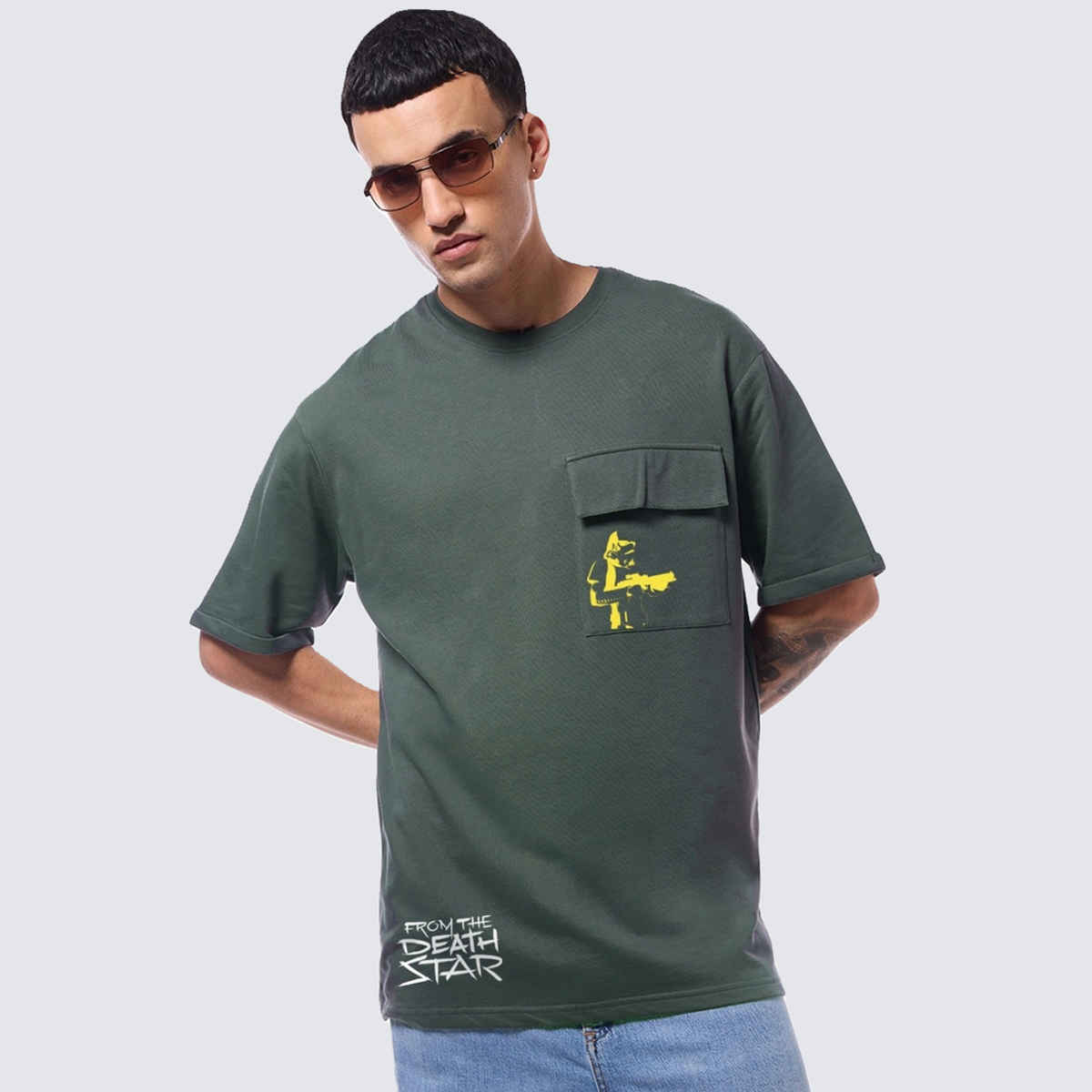 Bewakoof Men's Disney Storm Trooper Graphic Printed Oversized T-shirt | Grey - 2XL