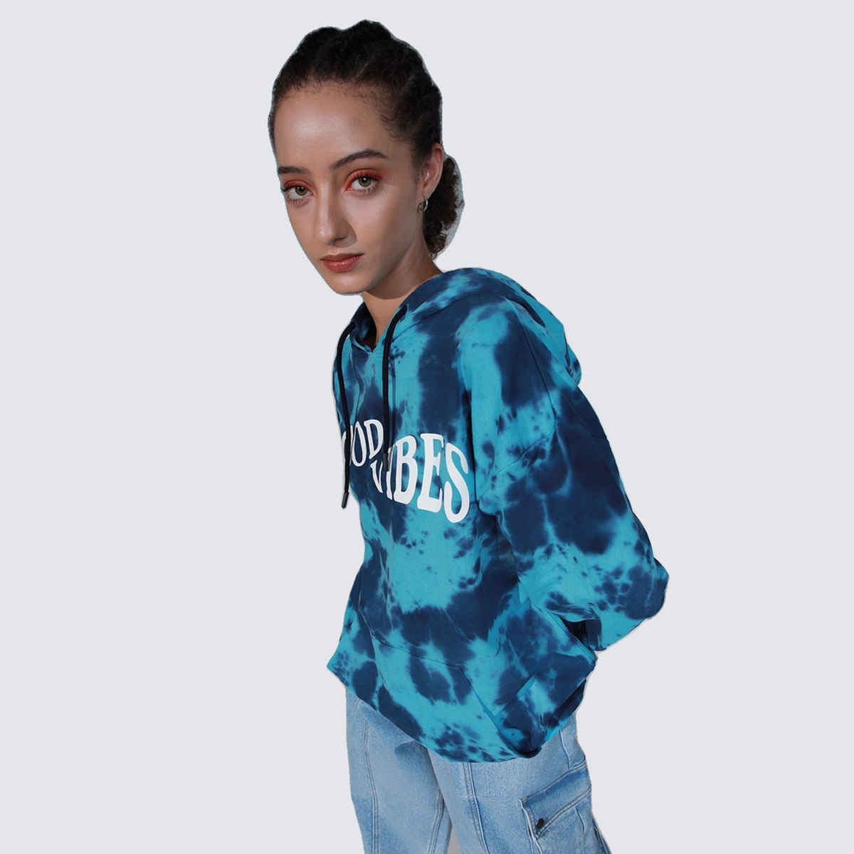 Hubberholme Women's Typography Printed Hooded Long Sleeve Sweatshirt | Blue - S