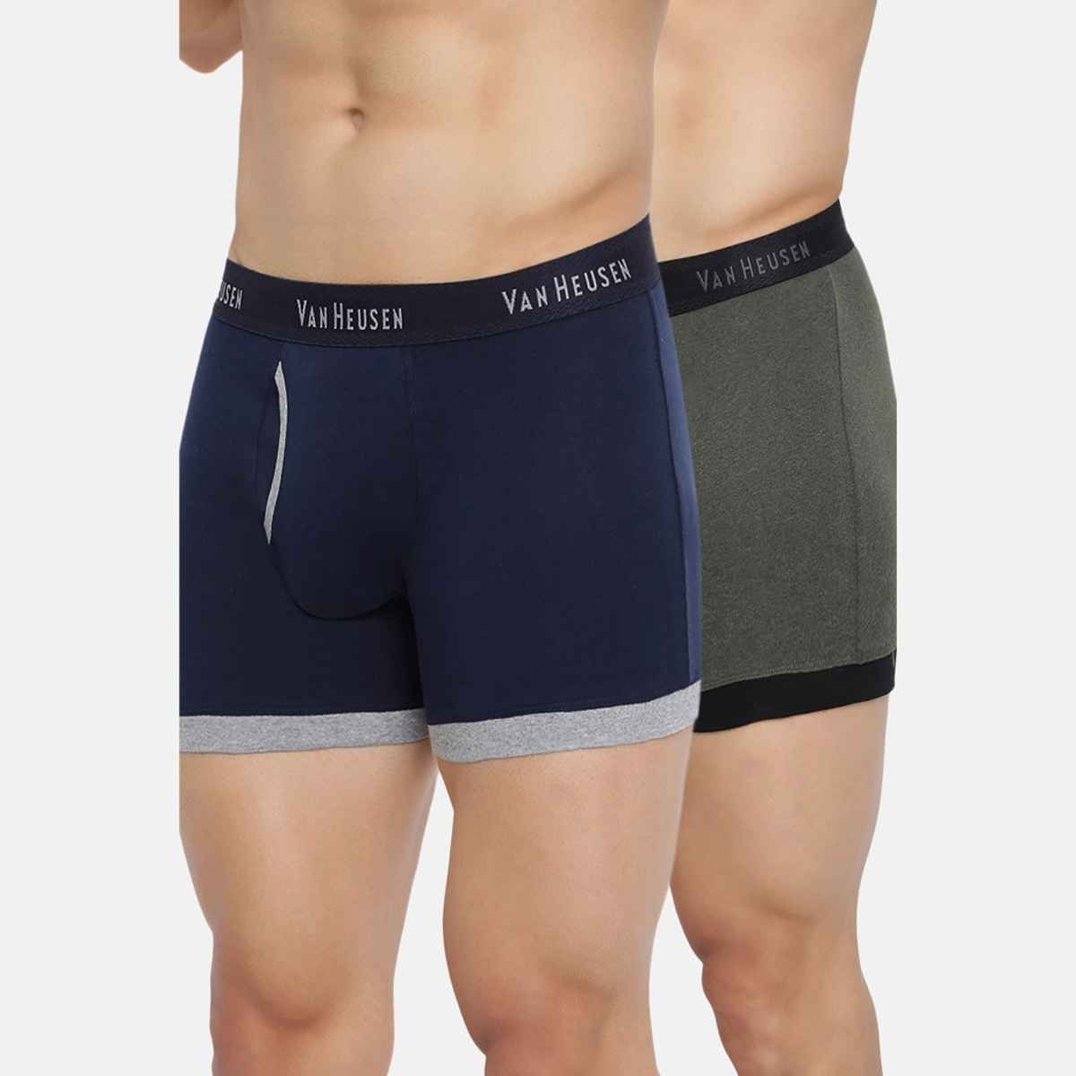 Van Heusen Men Pack Of 2 Anti Bacterial & Colour Fresh Trunks - Olive Melange, Dark Navy-L