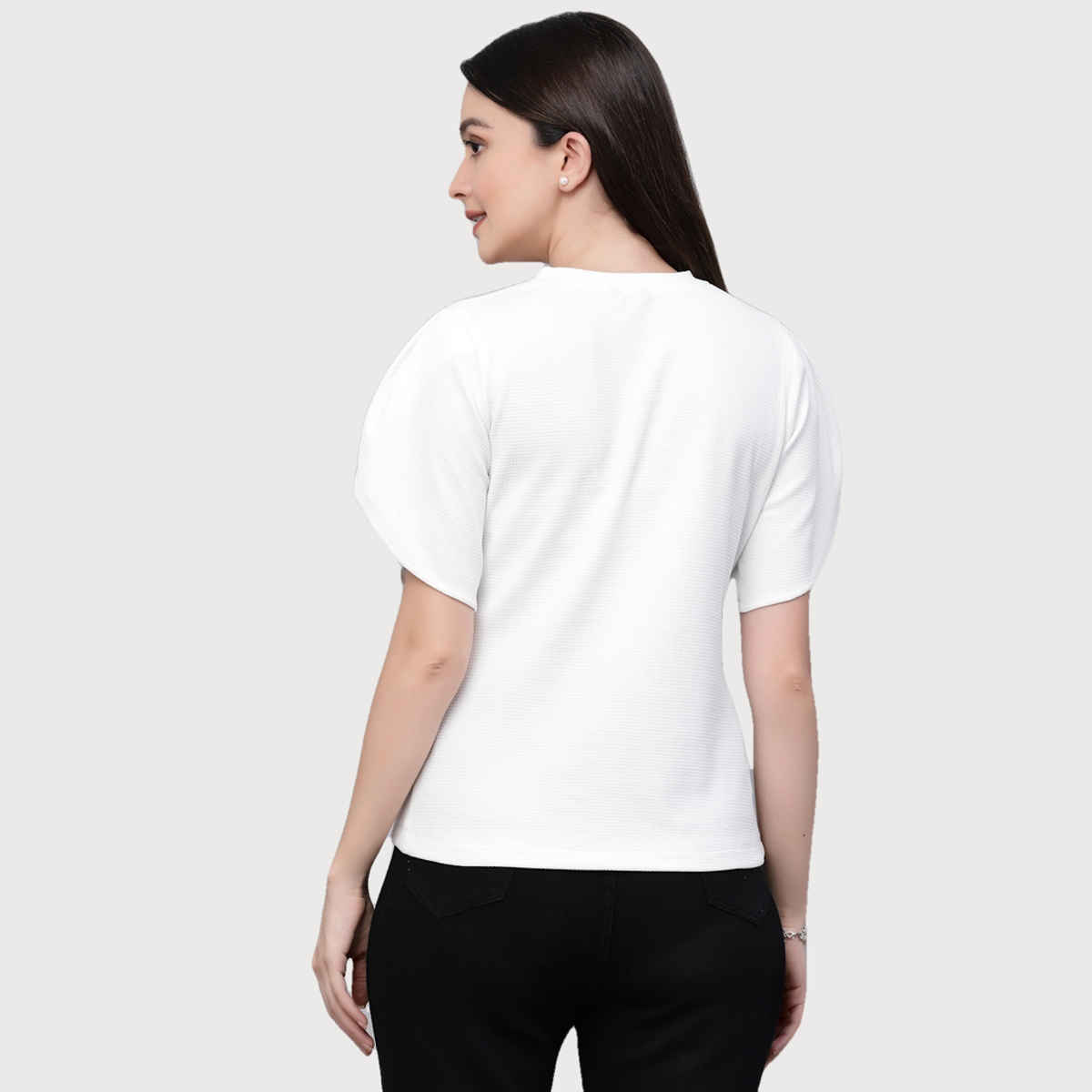 Style Quotient Women White Poly Knit Smart Casual Top | L | SS23SQDIVINE - White