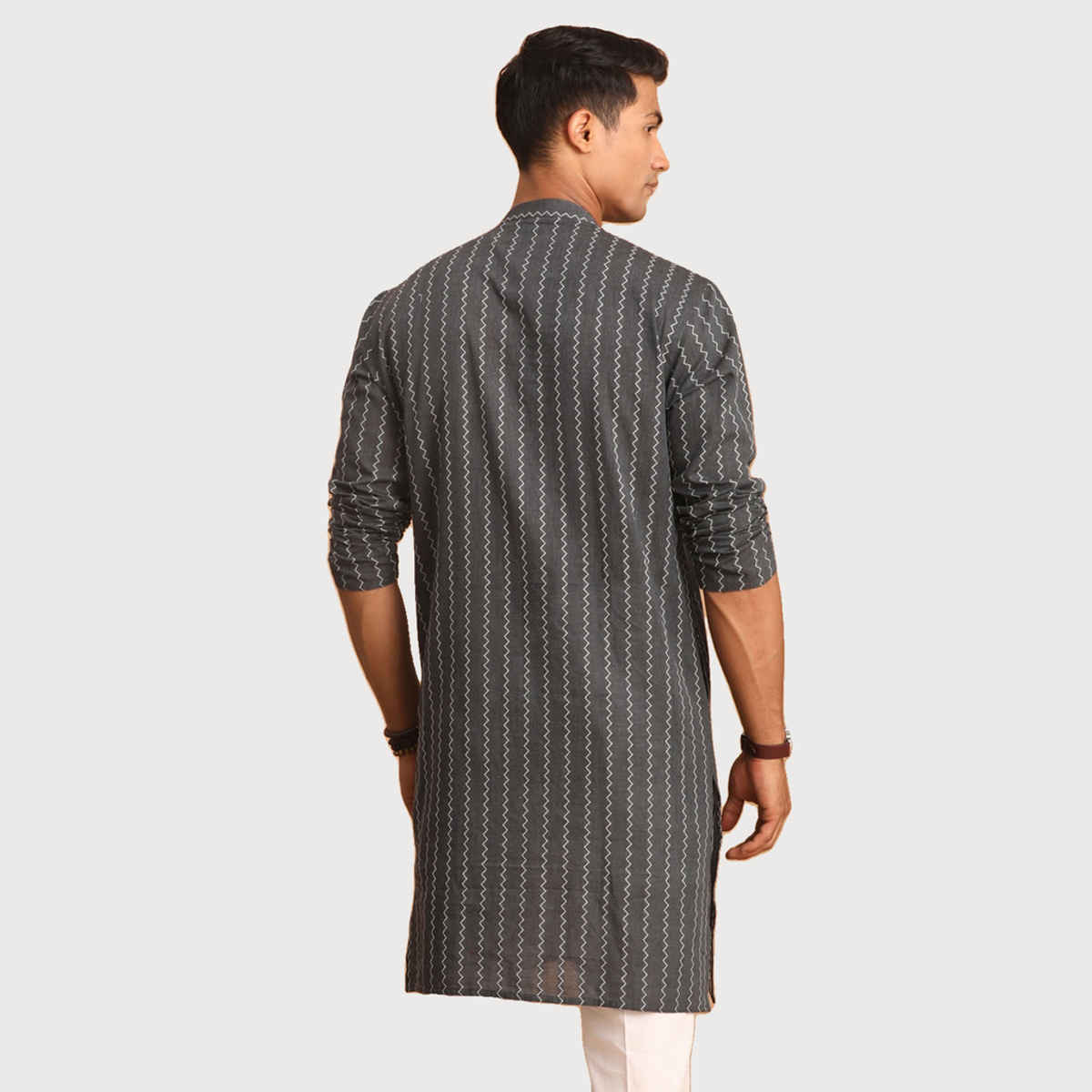 Vastramay Men's Cotton Kurta | Grey - L