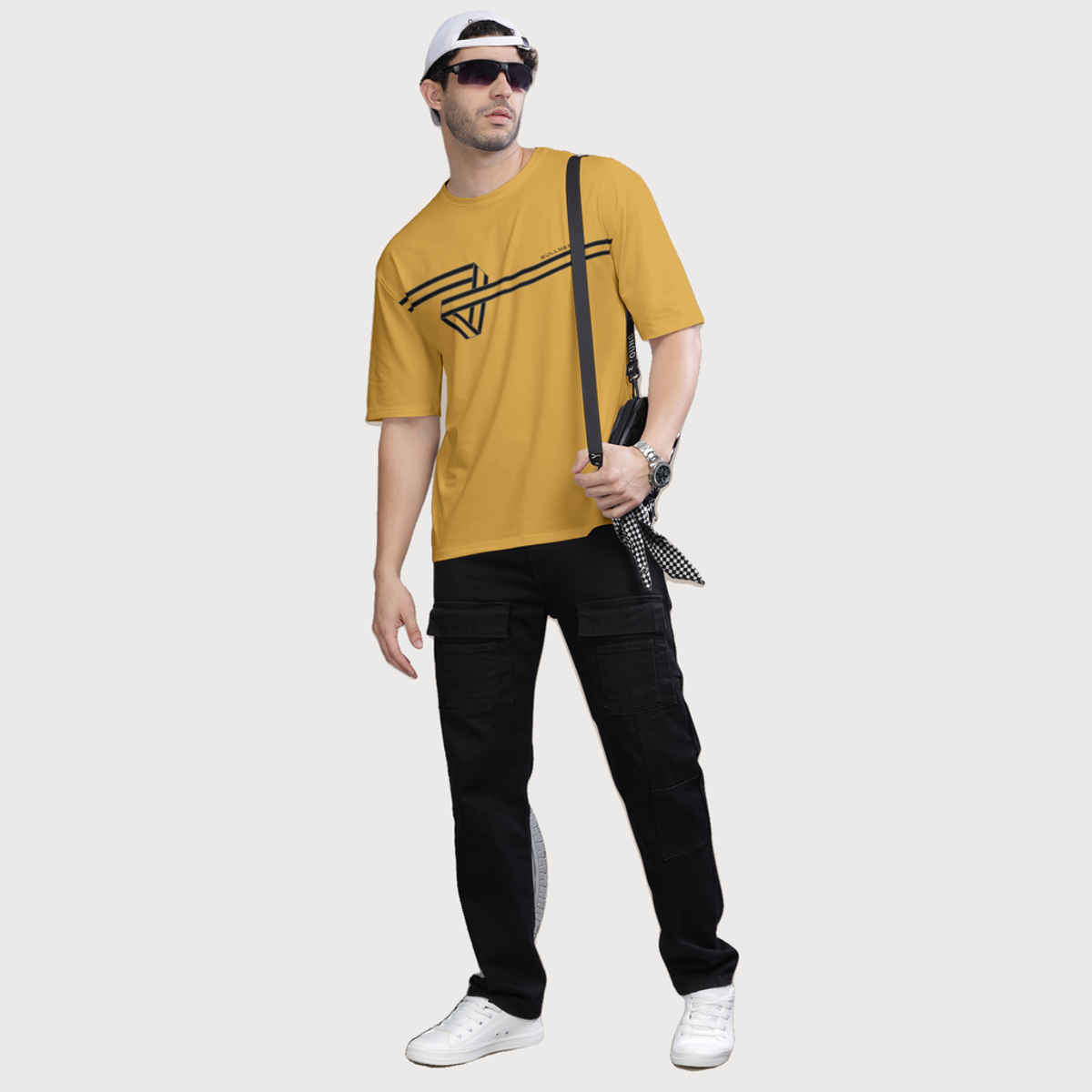 Bullmer Men's Oversized T-shirt Front Printed | Mustard | L