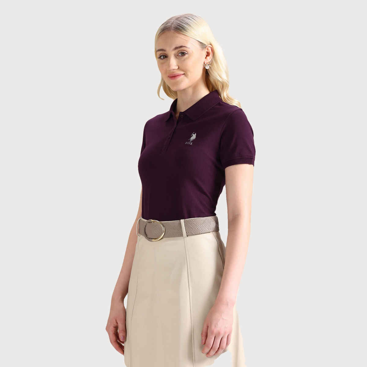USPA Embroidered Logo Regular Polo Tshirt For Women - Plum - L