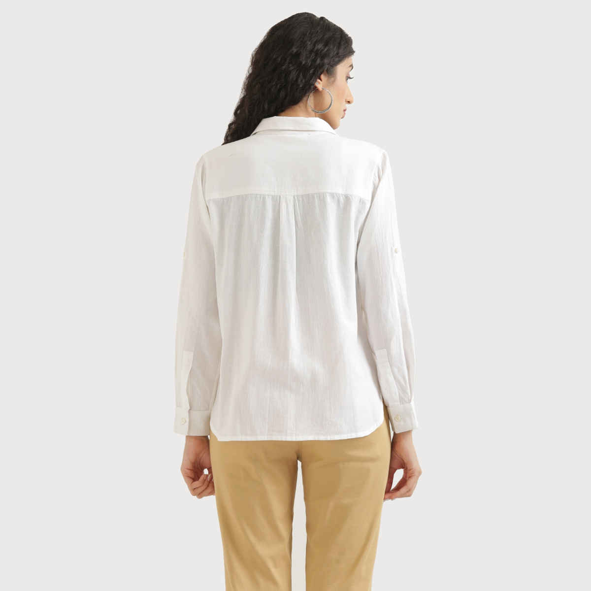 Saadaa Airy Solid Linen Women's Shirt | White | M