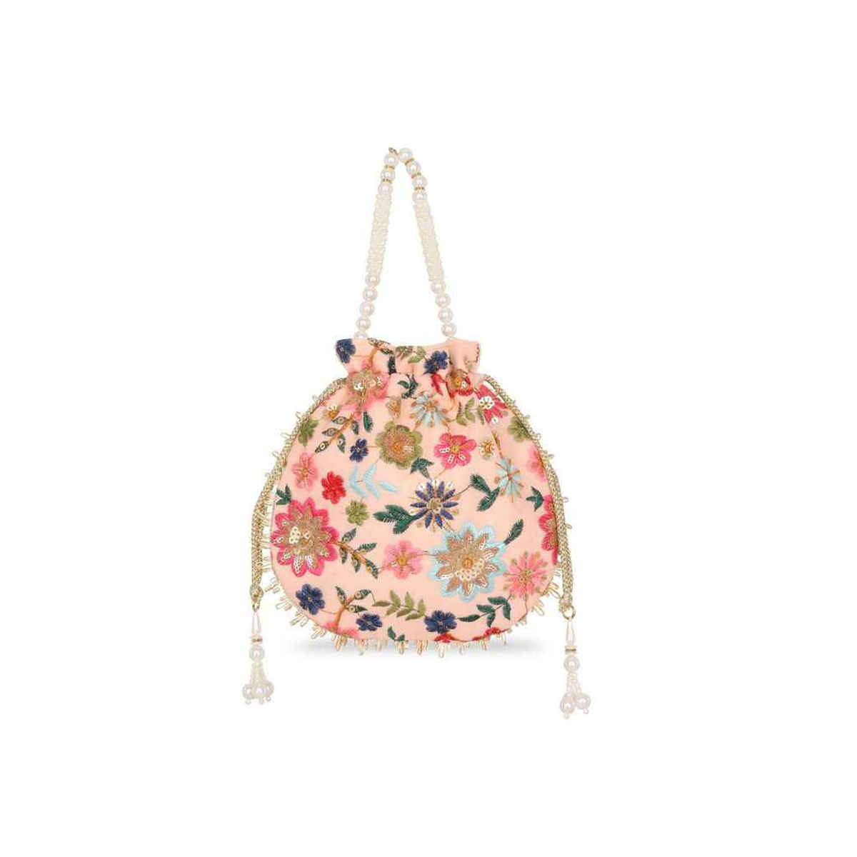 Lavie Women's Jiya Floral Embroidered Potli | Small | Light Pink