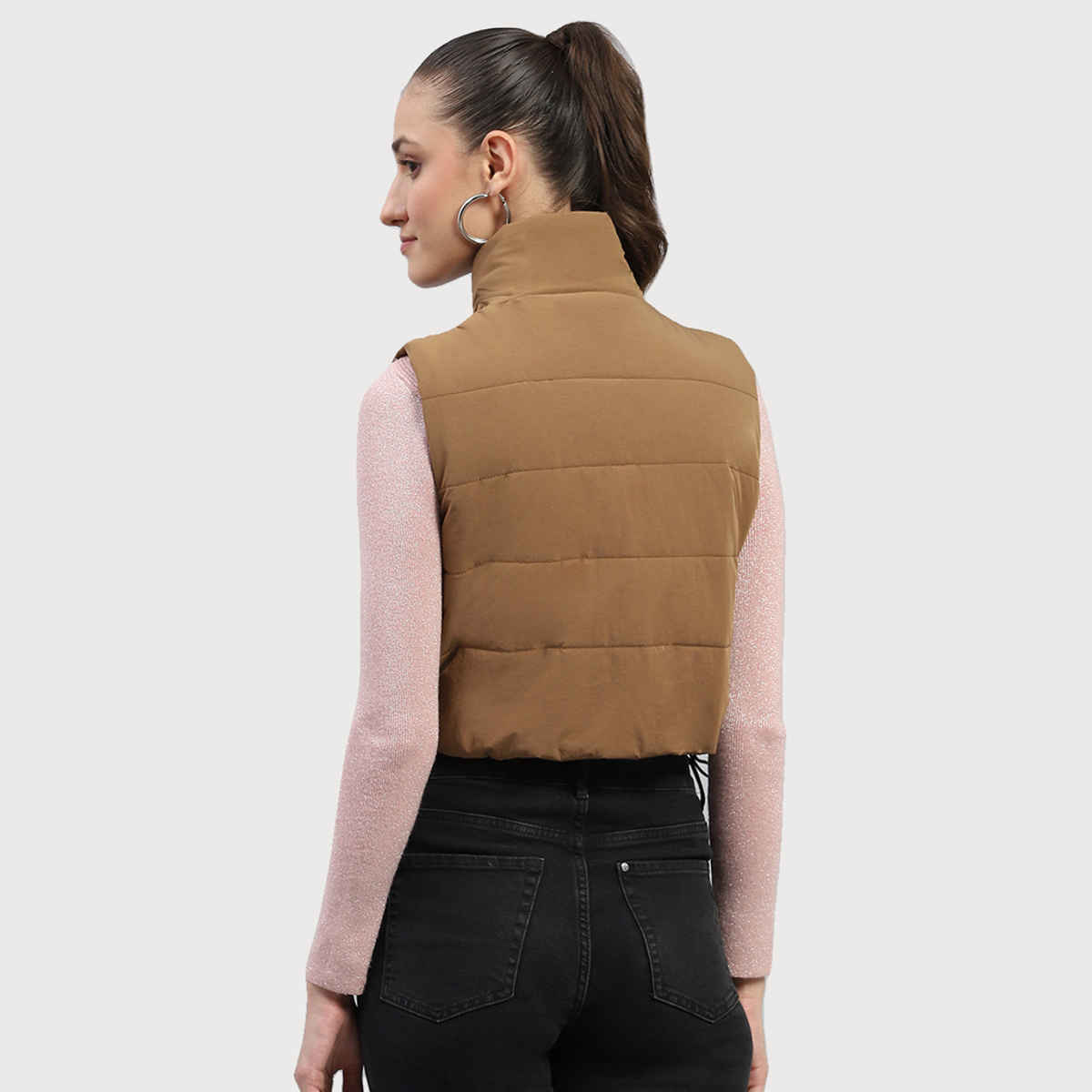 Rock.It By Monte Carlo Womens Brown Solid Mock Neck Sleeveless Jacket | 2240102633-2-42 | XXL