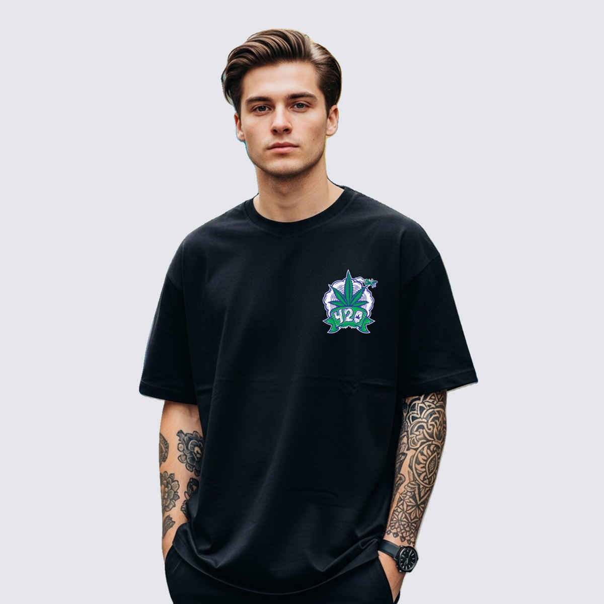 BENNY BROOKS Men's Round Neck half sleeve Oversized T-shirt |AA(ARN)BLACK138 | Black - XL