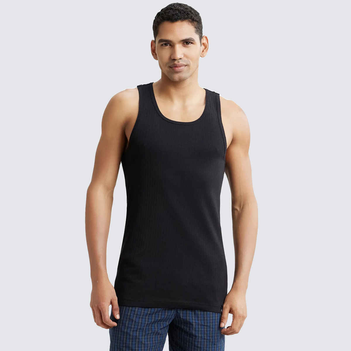 Jockey 9922 Men's Super Combed Cotton Rib Round Neck Gym Vest|Racerback | Black-M