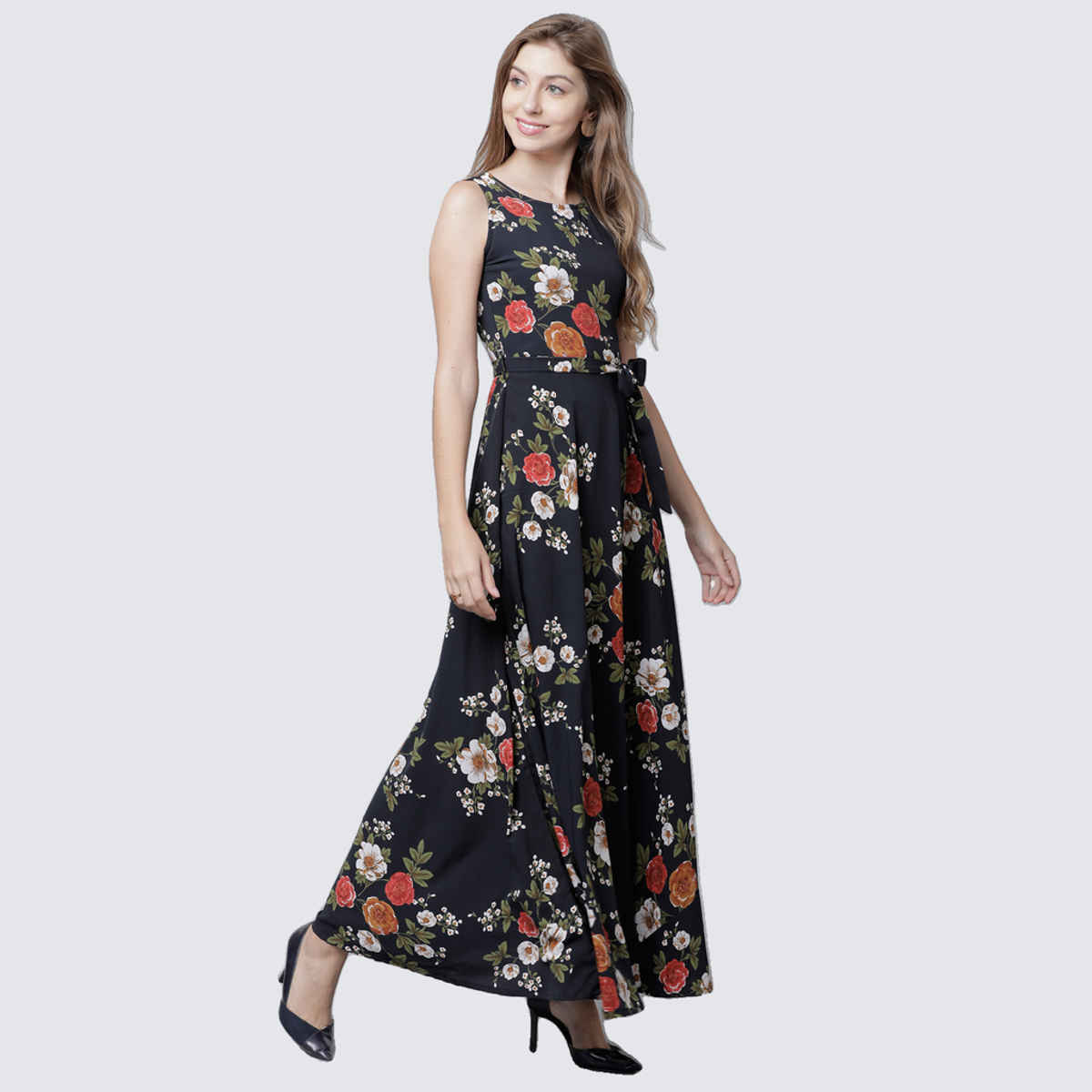 Tokyo Talkies Women's Floral Printed Maxi Dress | Black - XL