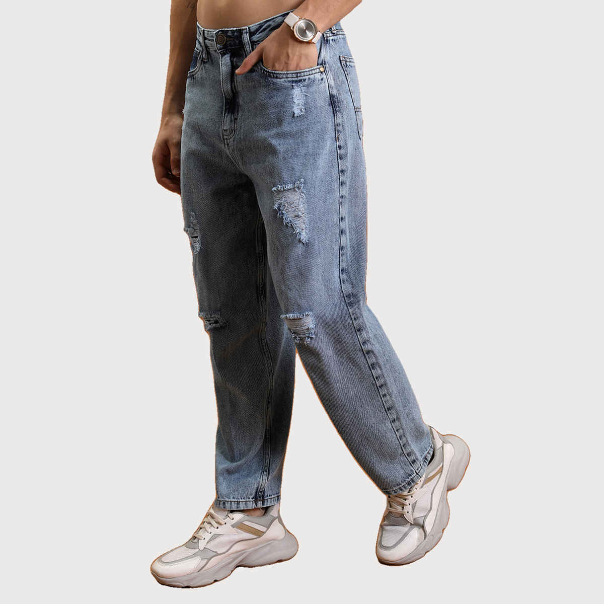 HIGHLANDER Men's Relaxed Fit Highly Distressed Light Fade Jeans | Blue - 30