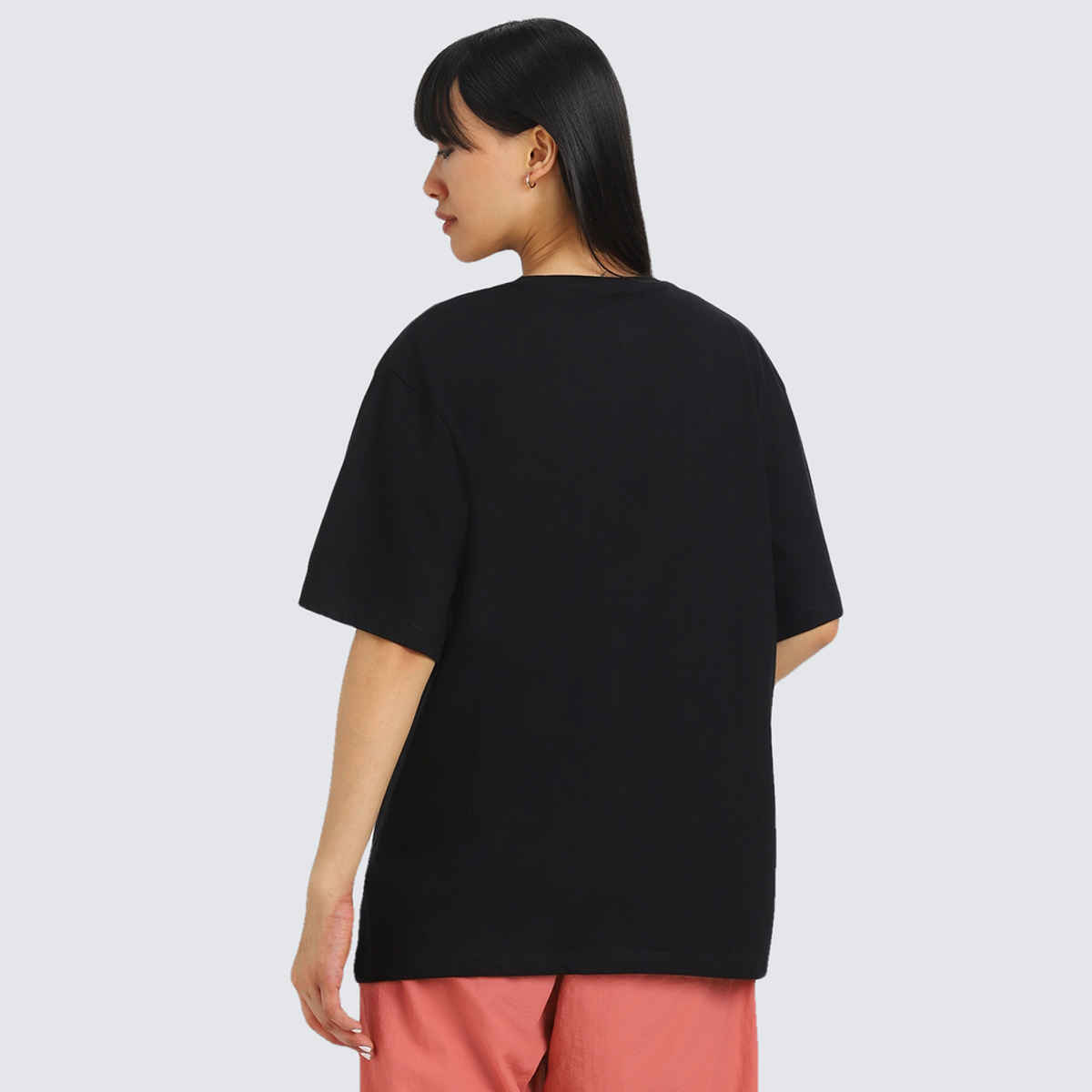 Juneberry Black Print Typography Oversized fit Tshirt for Women - L