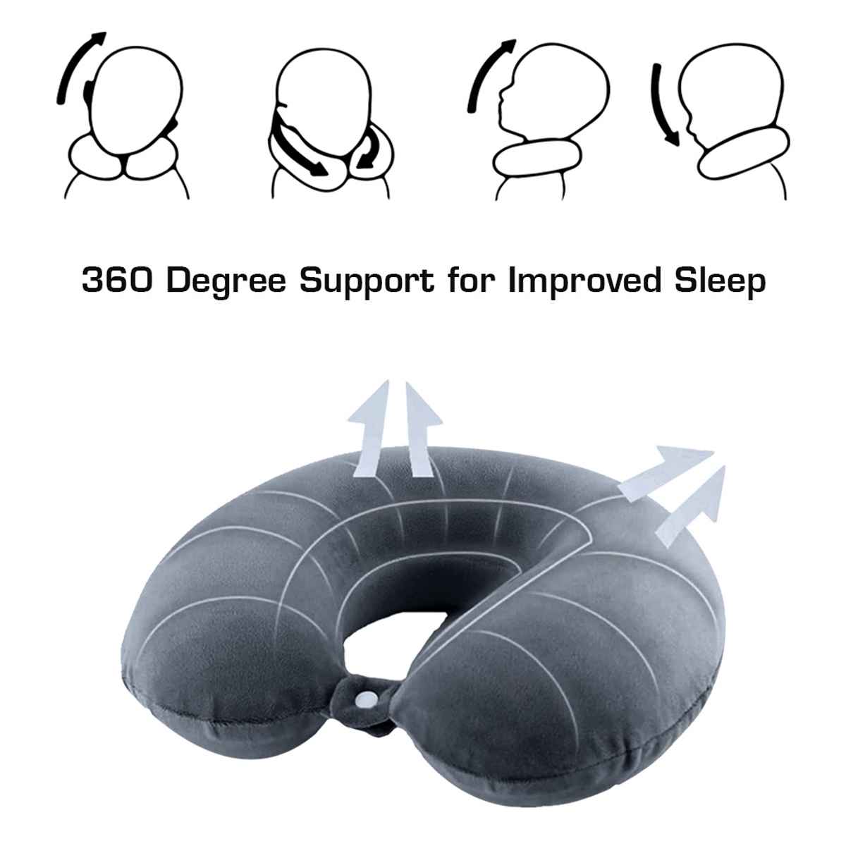 Billebon Unisex Fabric Neck Pillow with Eye Mask | Grey - Free Size