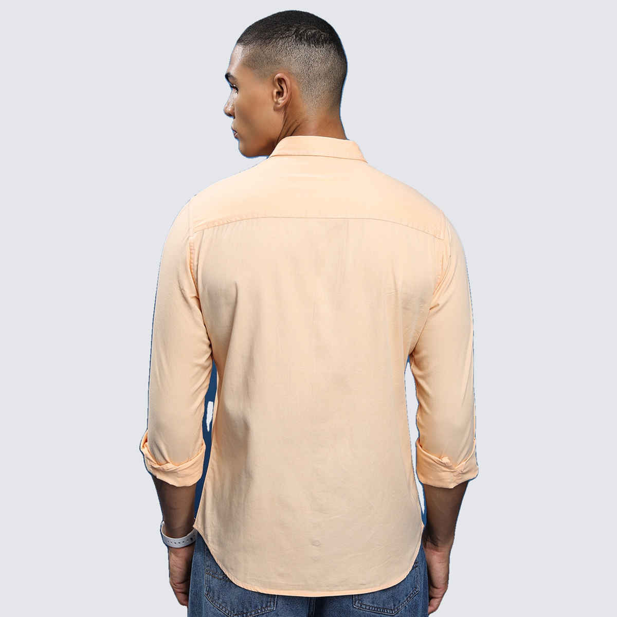 Highlander Men's Slim Fit Button-Down Collar Cotton Casual Shirt | Peach | L