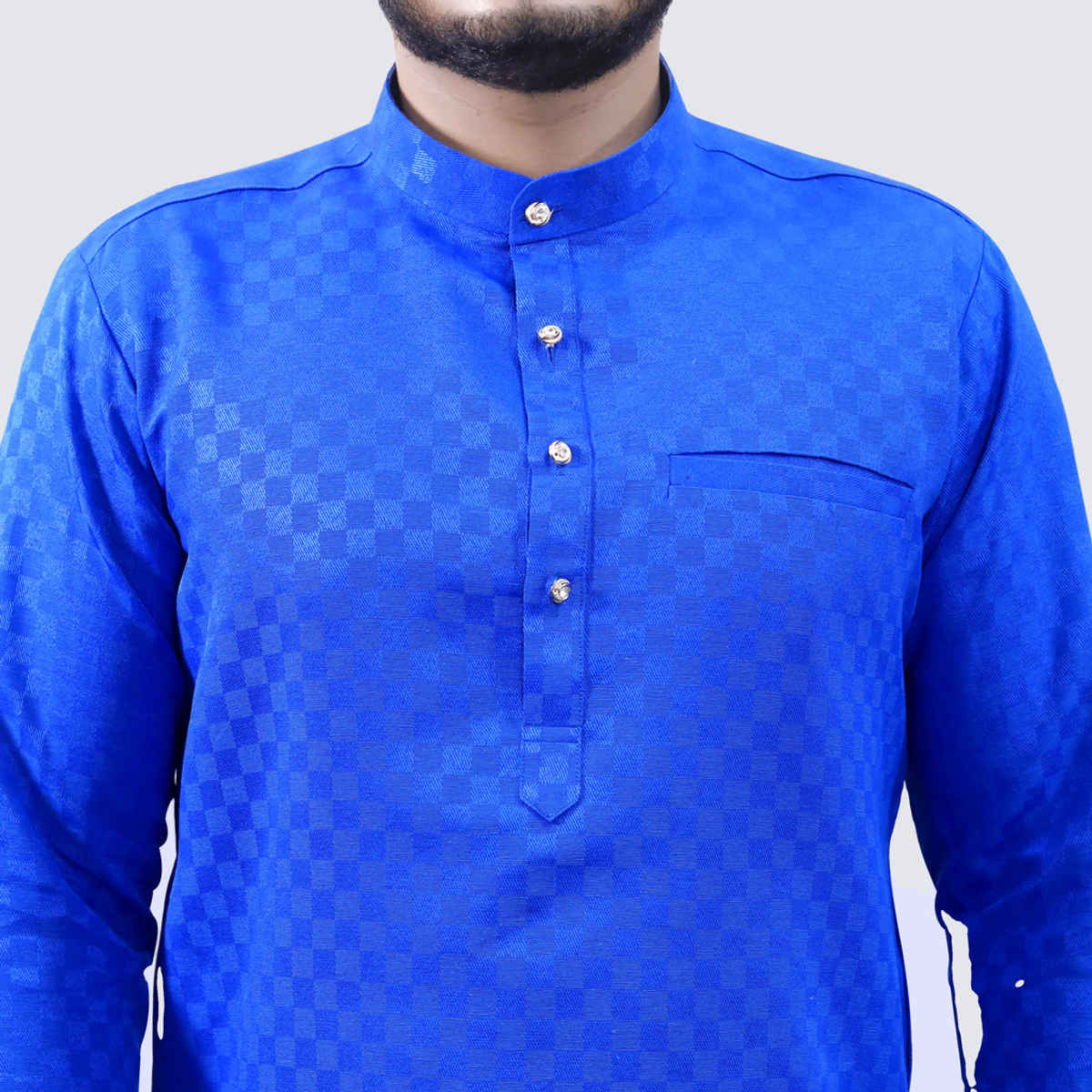 Tibra Collection Men Kurta - Blue | Block Pattern | Cotton Blend | XXL