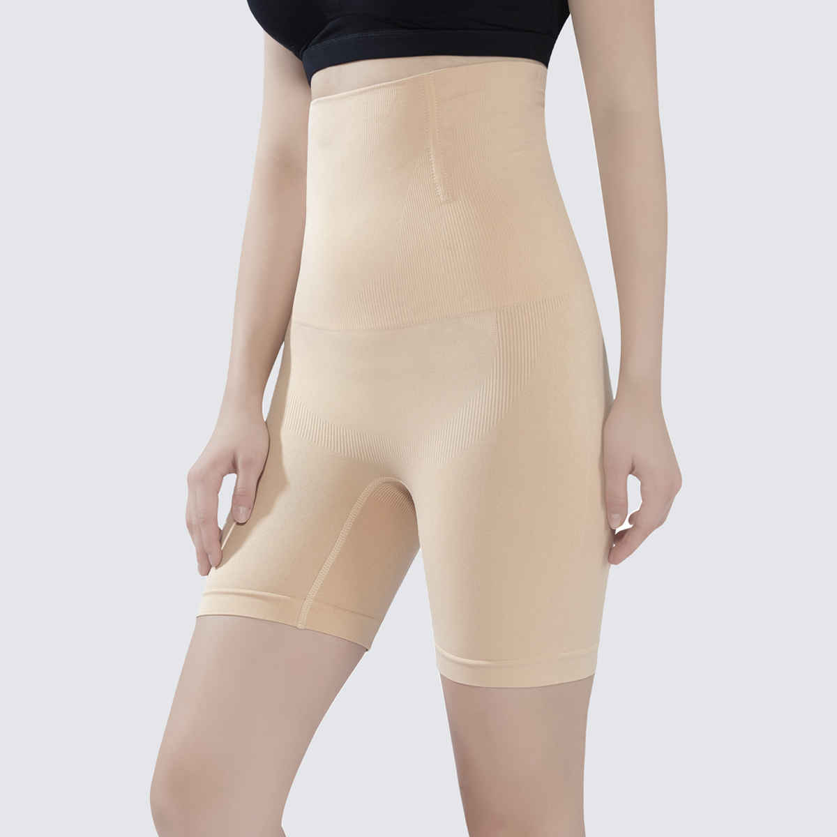 Plumbury Women s Seamless High Waist Tummy Tucker Thigh Shaper Shapewear | Beige | XXL