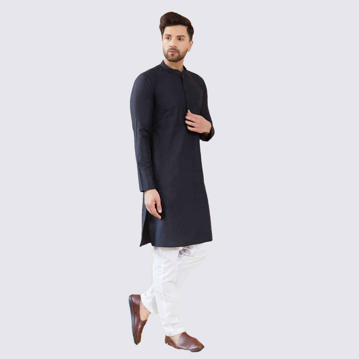 See Designs Men's Cotton Solid Straight Kurta | Black - L