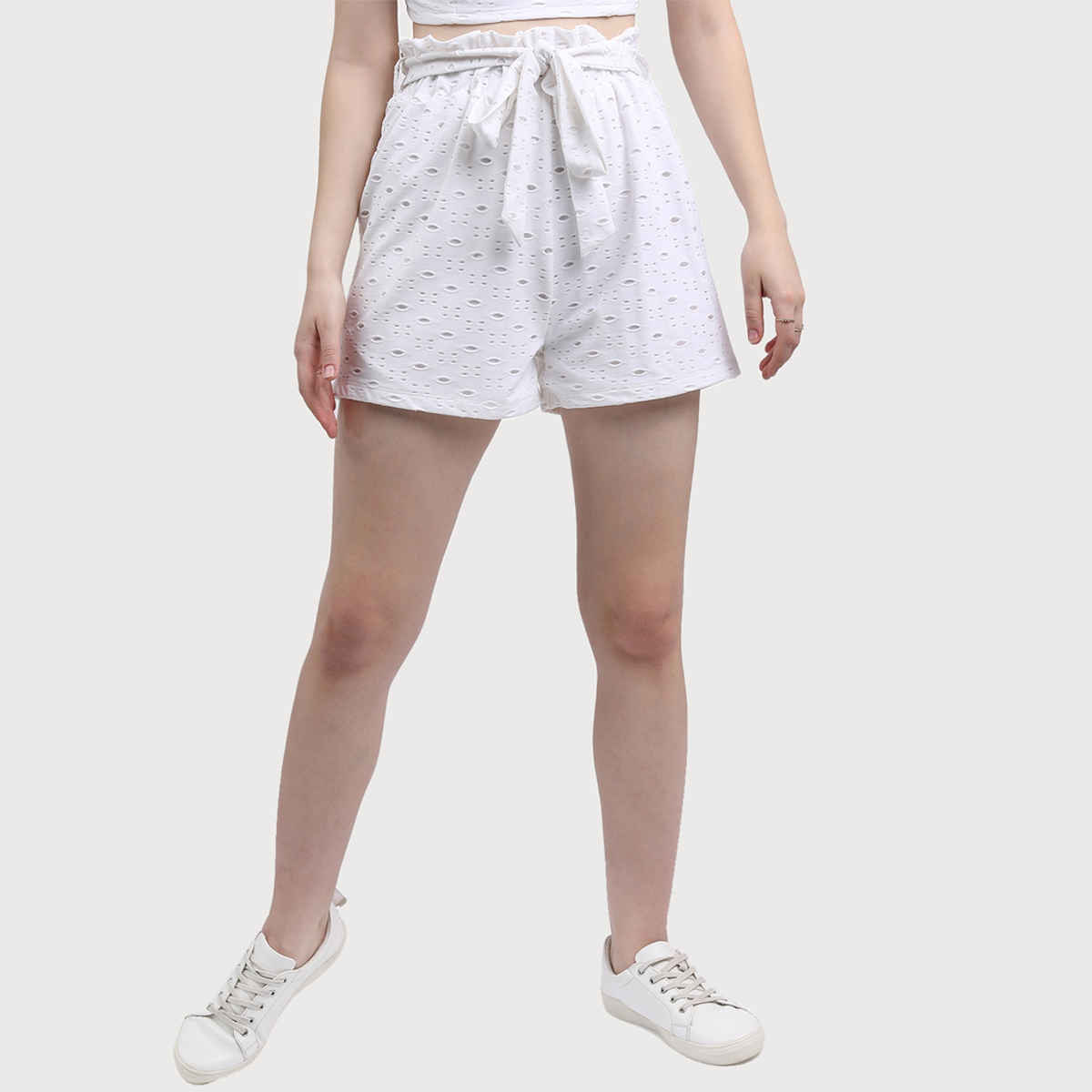 Ketch Women Self Design Regular Fit Shorts | White | 28