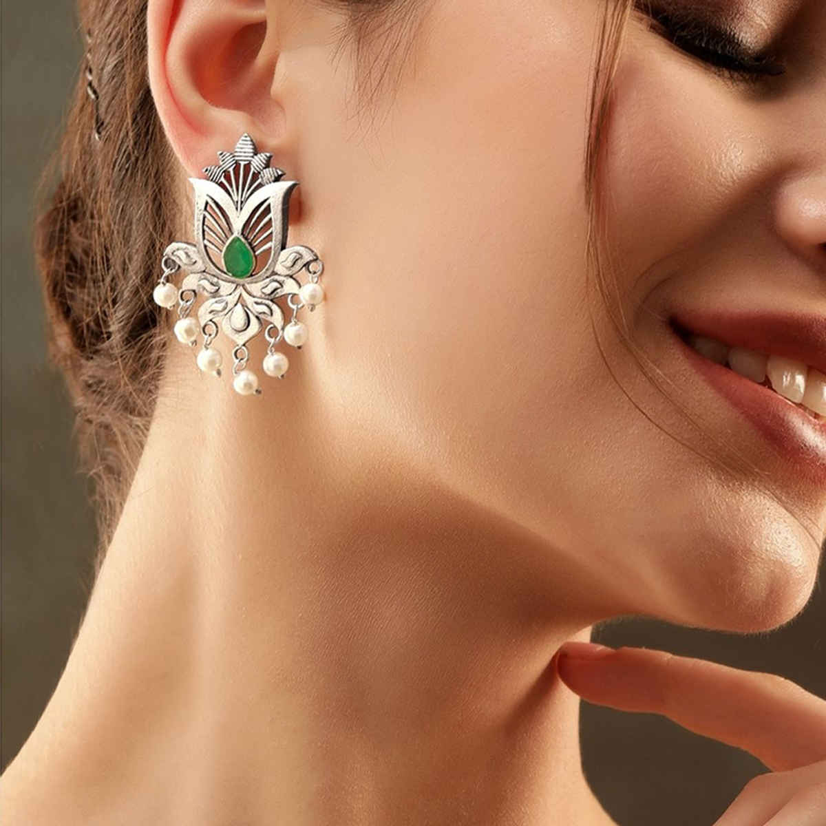 Rubans Oxidized Silver-Plated Stud Earrings