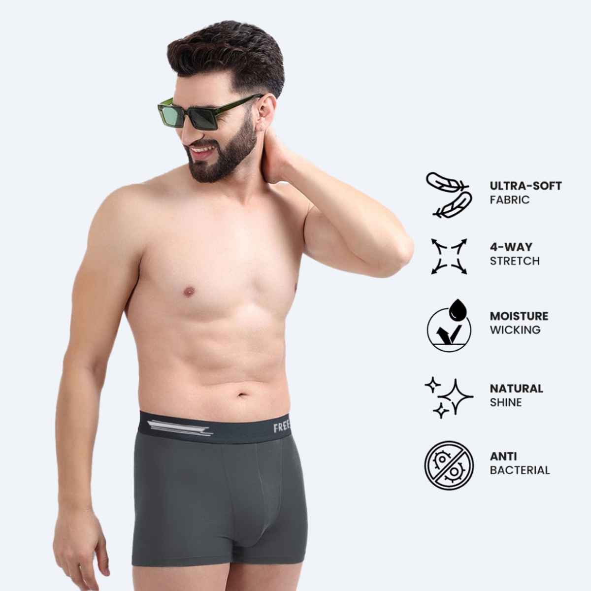 Freecultr Men's Underwear Micromodal Airsoft Trunk - Pack of 1 Ash Grey - S