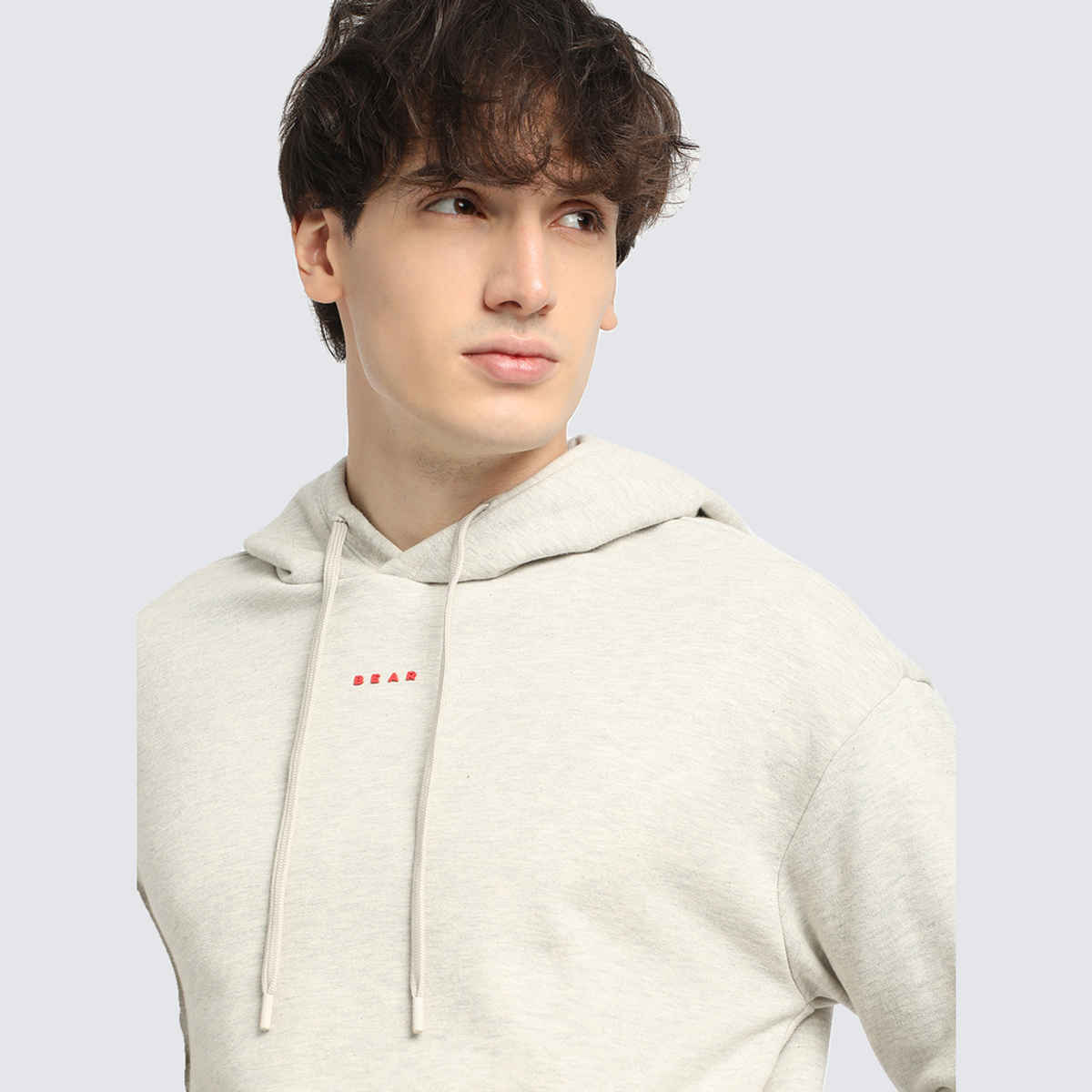 The Bear House Men's Solid Relaxed Fit Hoodie | Grey - M