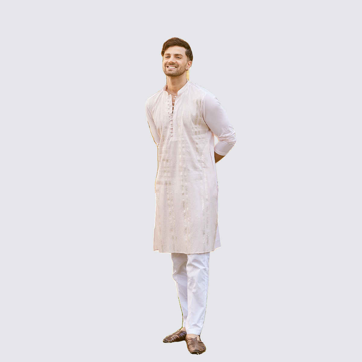 See Designs Men's Cotton Pintex Design Sequins Kurta | Pink - S