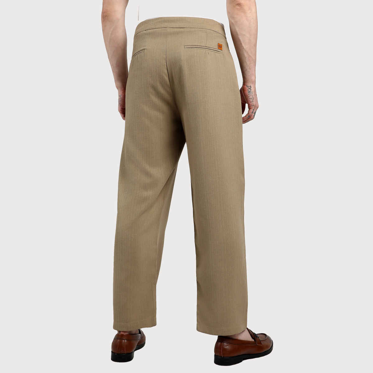 Campus Sutra Men's Tailored Linen-Blend Trousers | Brown - 30