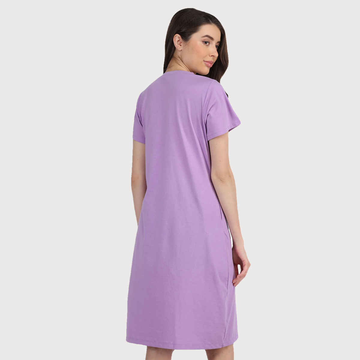 Duchess Women's Cotton Blend Printed Knee Length Nighty | Lavender - L