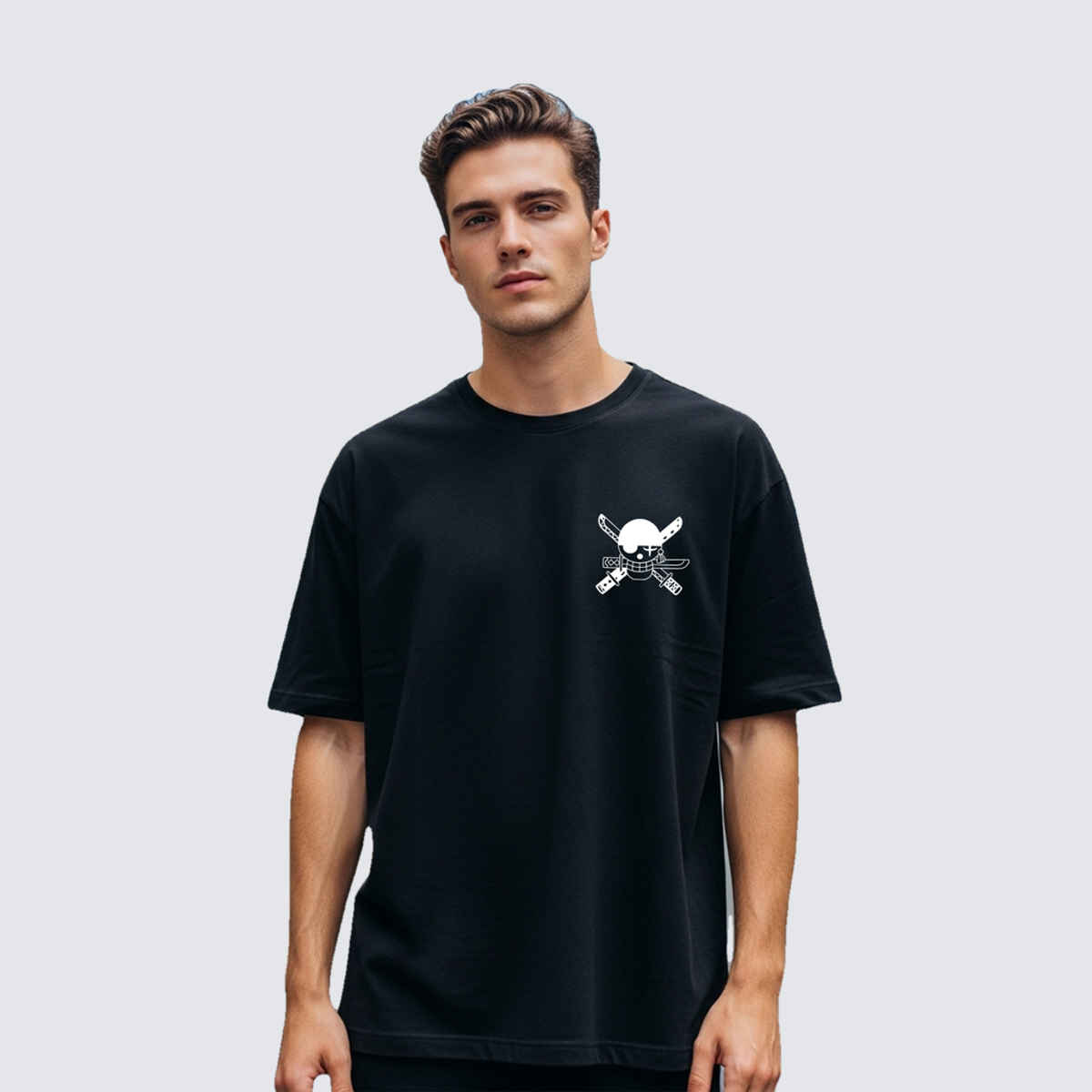 BENNY BROOKS Men's Round Neck half sleeve Oversized T-shirt |AA(ARN)BLACK137 | Black - L