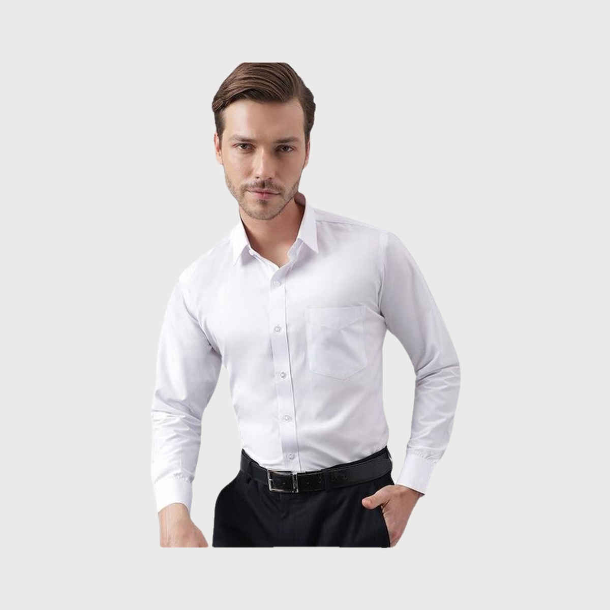 English Navy Men's Polycotton Solid Slim Fit Spread Collar Formal Shirt | White - L