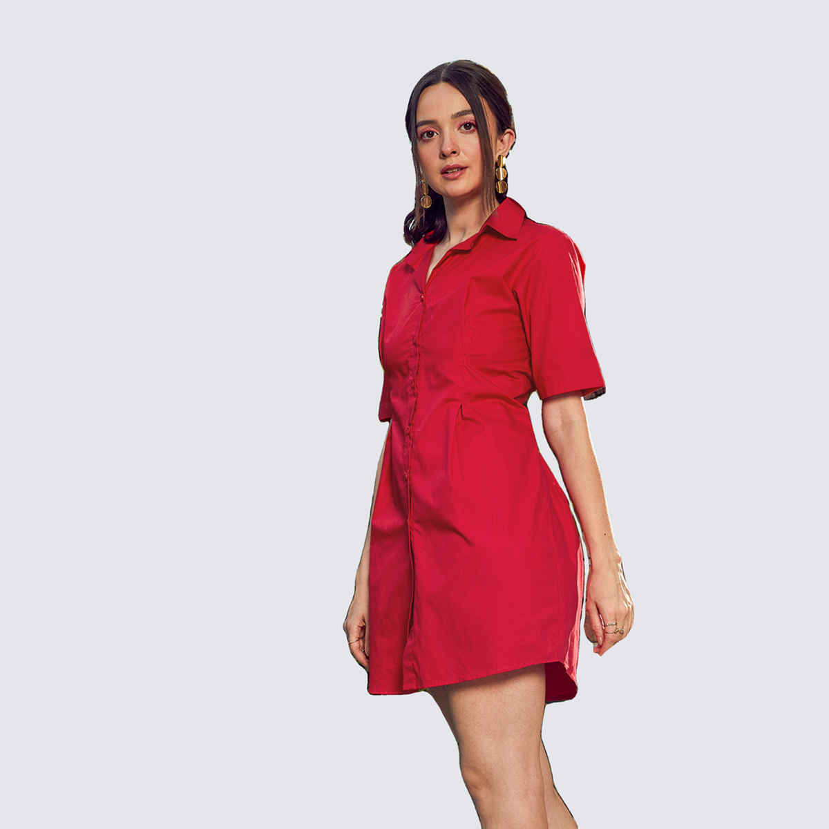 SASSAFRAS Women's Poplin Shirt Dress | Red - M