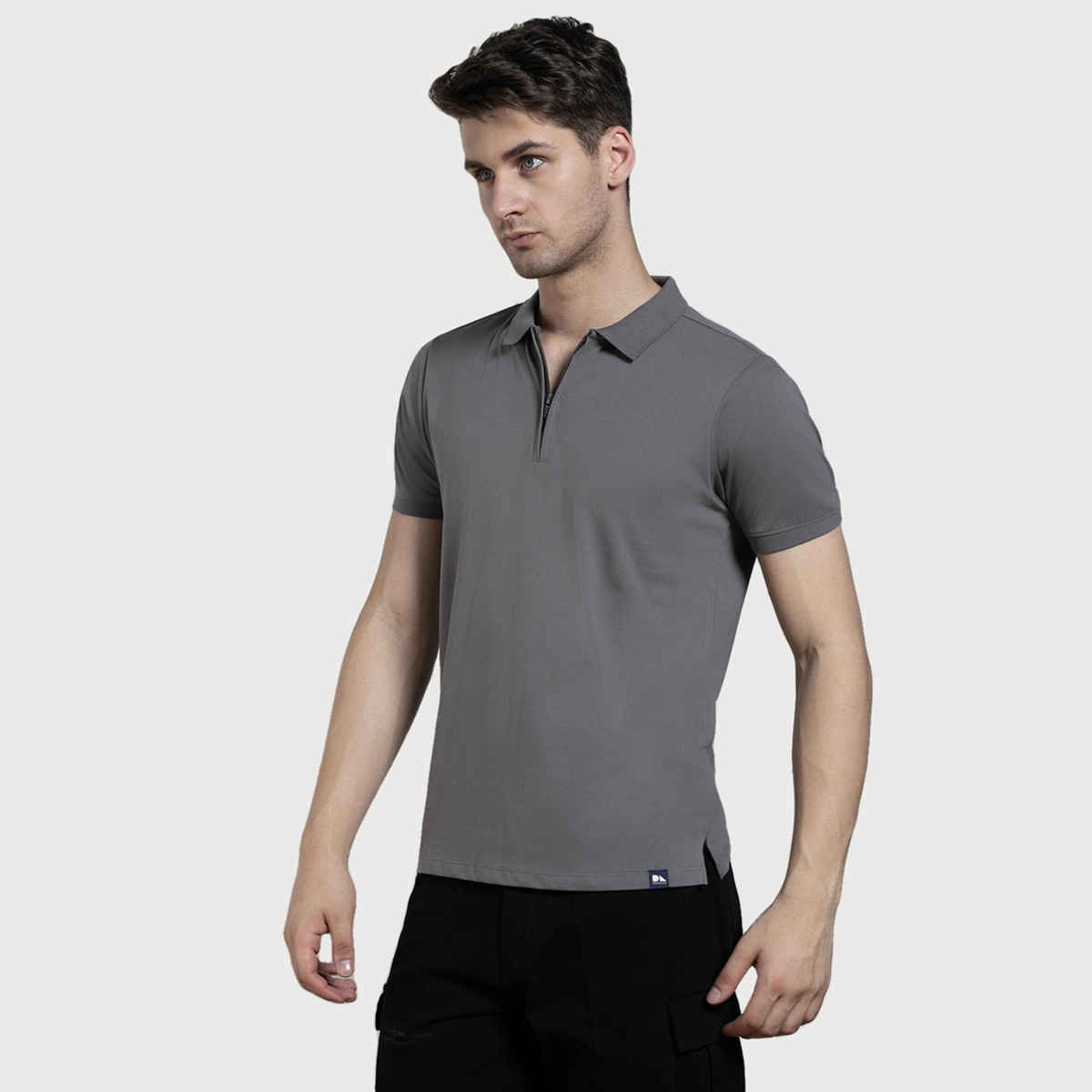 Dennis Lingo Men's Polo Collar Solid Regular Fit T-shirt | Charcoal | L