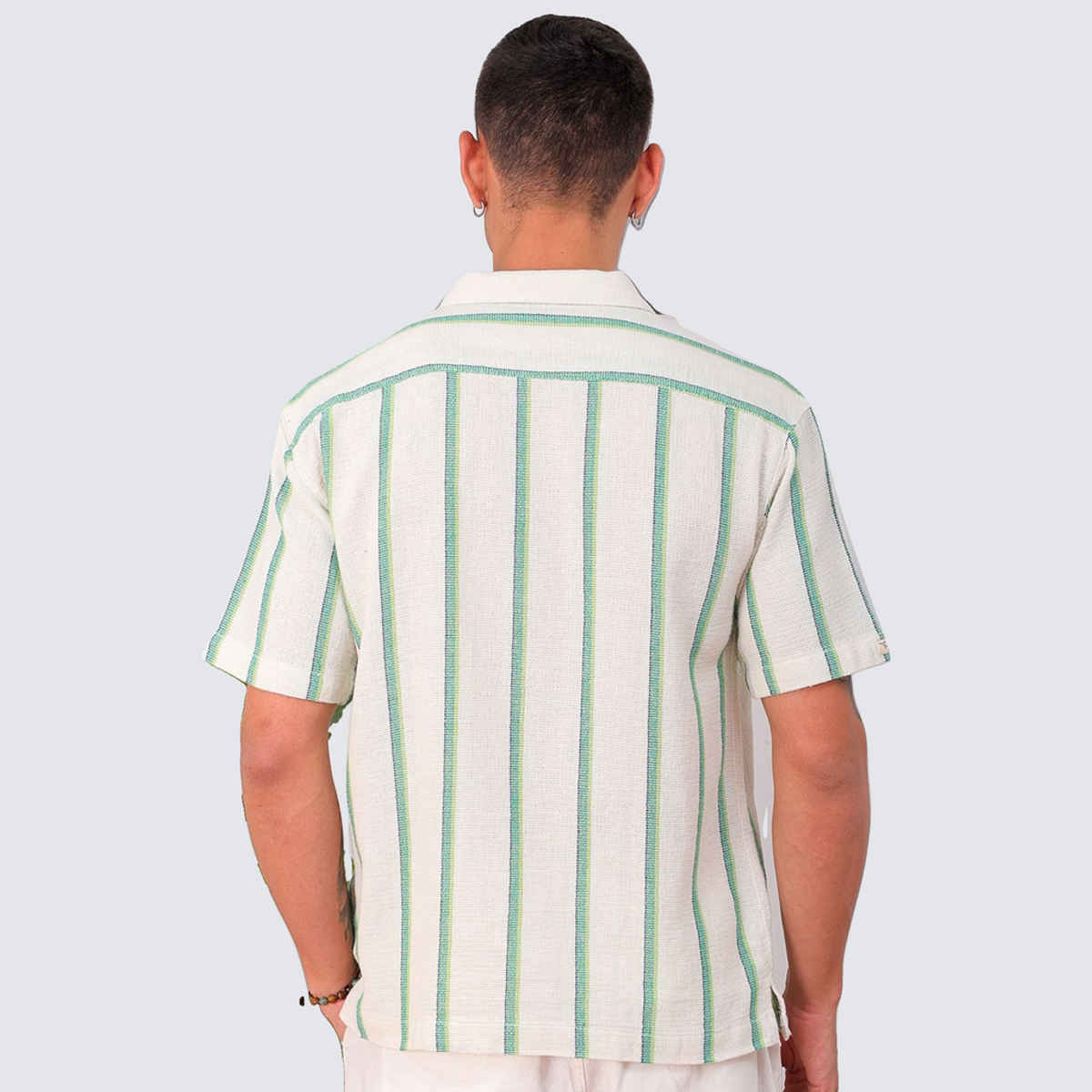 The Indian Garage Co Men's Relaxed Fit Striped Casual Shirt | Cream | M