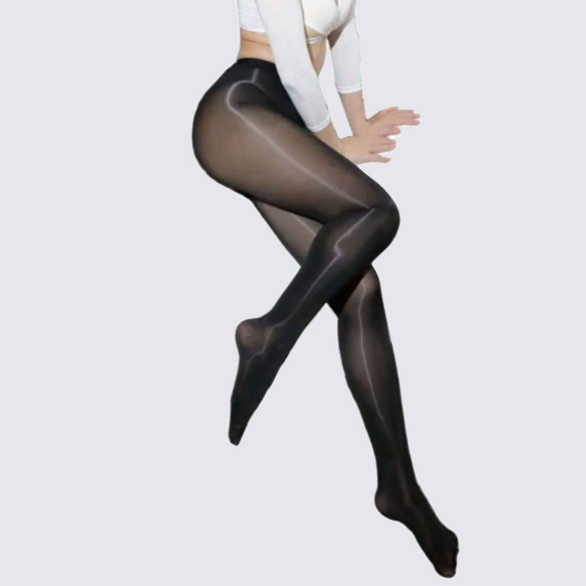 Secrets By Zerokaata Black Shiny High Waist Pantyhose Stockings