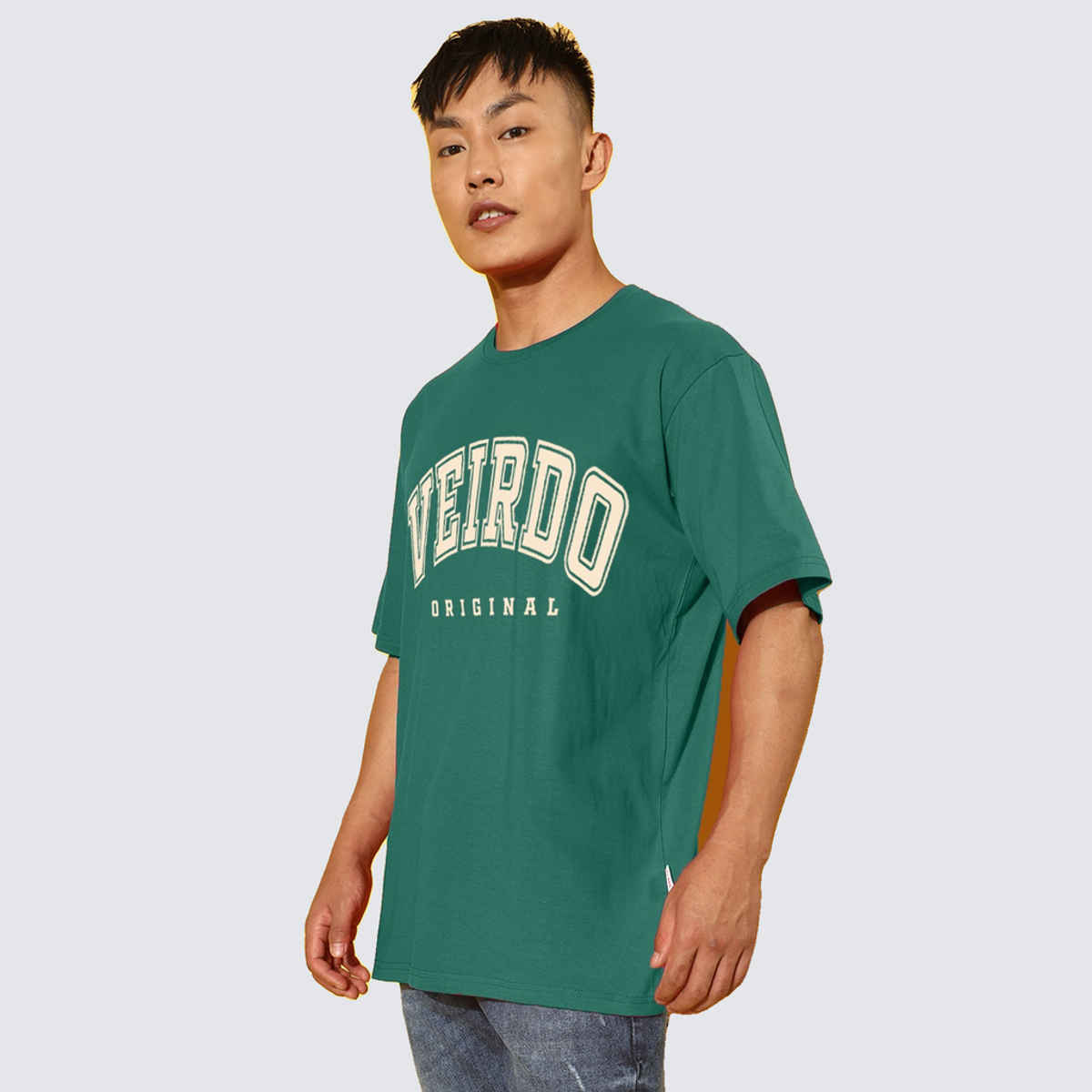 Veirdo Pure Cotton Oversized Fit Round Neck Green Printed T-Shirt For Men - S