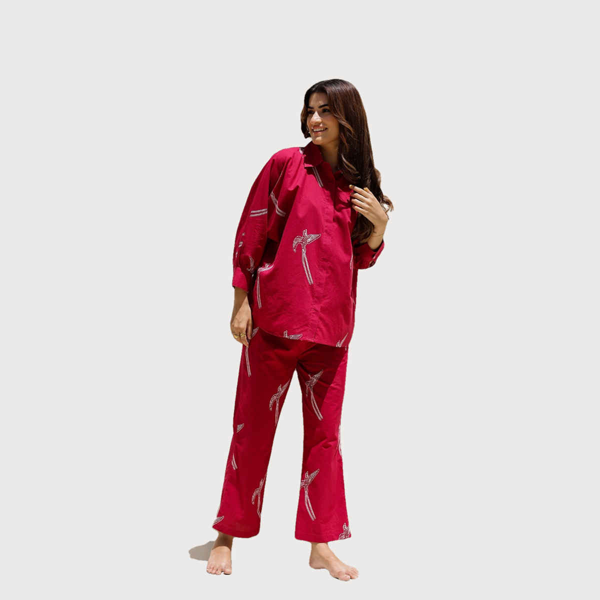 Sanskrutihomes Conversational Printed Pure Cotton Night Suit | Red - L