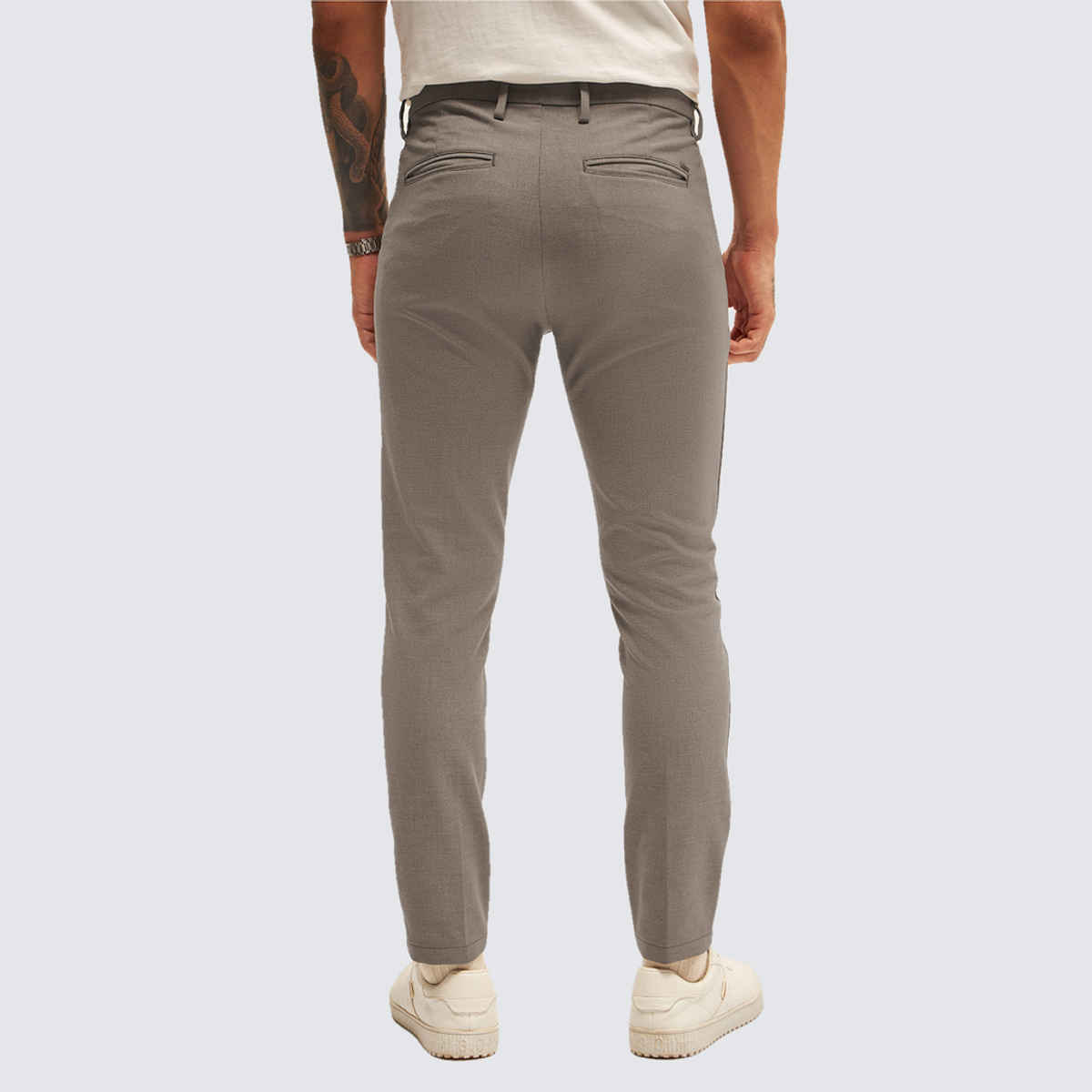 The Bear House Men 4 Way Stretch Solid Formal Trouser - Ferna | Beige | 32