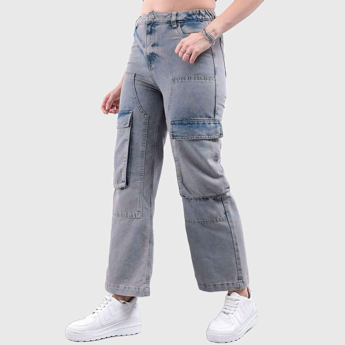 Freehand Women's High Rise Regular Fit Streetwear Carpenter Jeans | Blue - 28