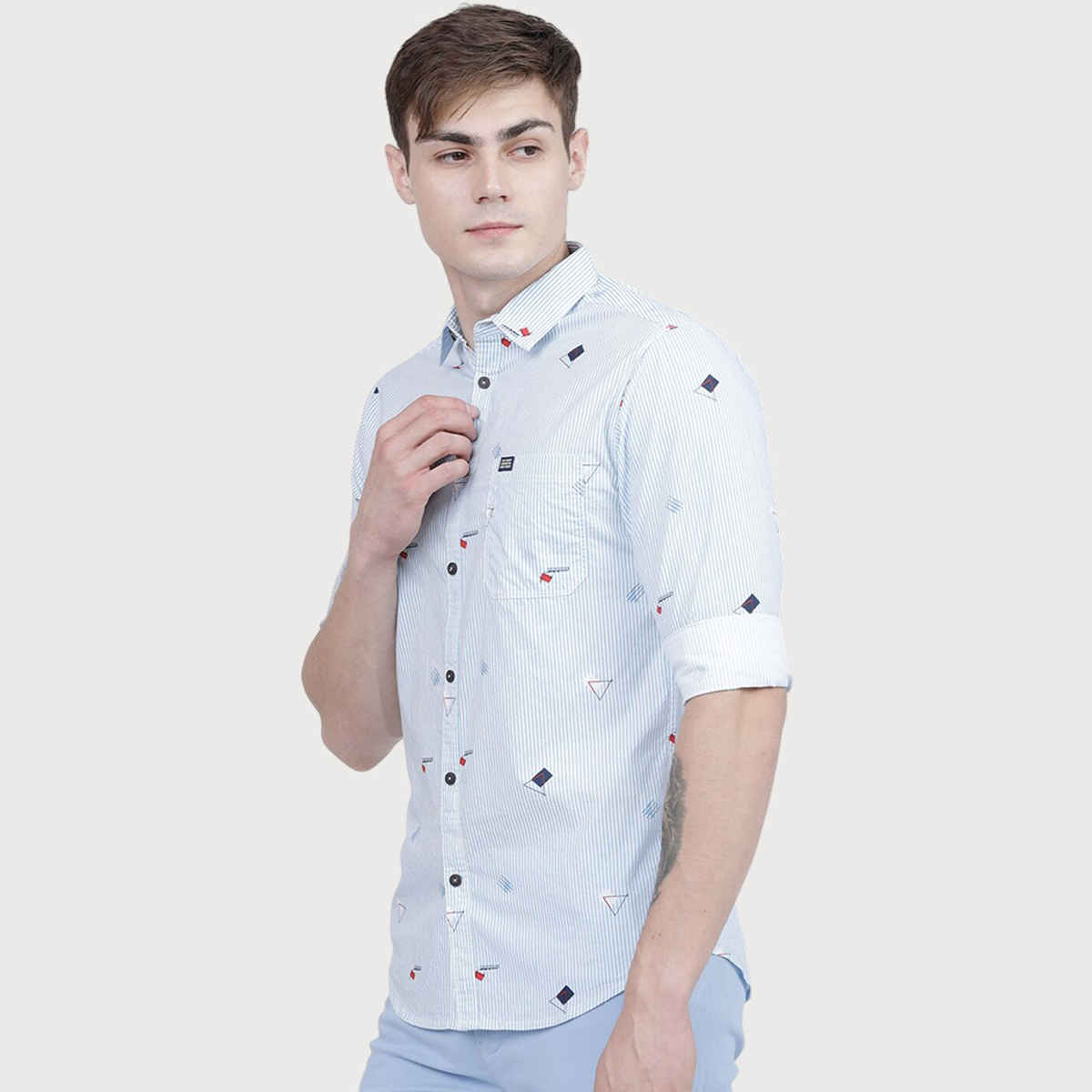 The Indian Garage Co Men's Slim Fit Striped Casual Shirt | Blue - XL