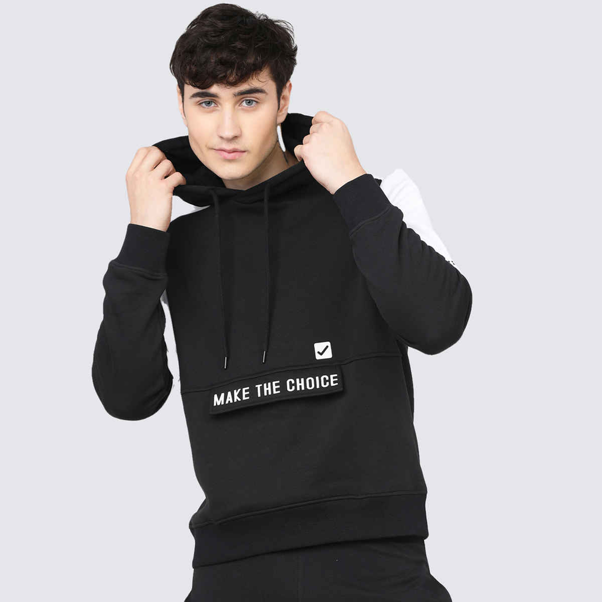 HIGHLANDER Men's Printed Hooded Sweatshirt | Black and White - XL