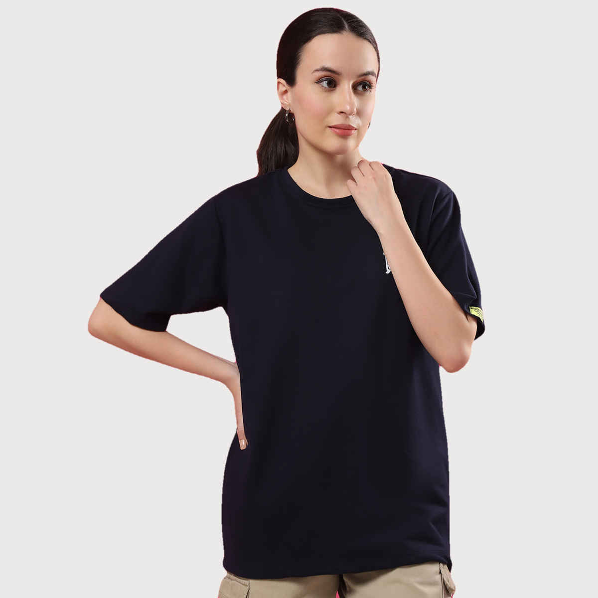 Rigo Women Terry Oversized Back Printed T-shirt | Navy - L