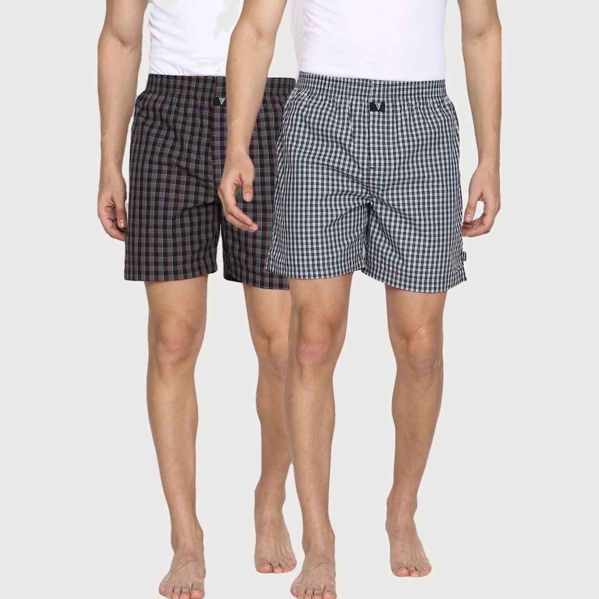 Van Heusen Apparel Men Combed Cotton Assorted Checkered Boxer Shorts | M | Pack Of 2