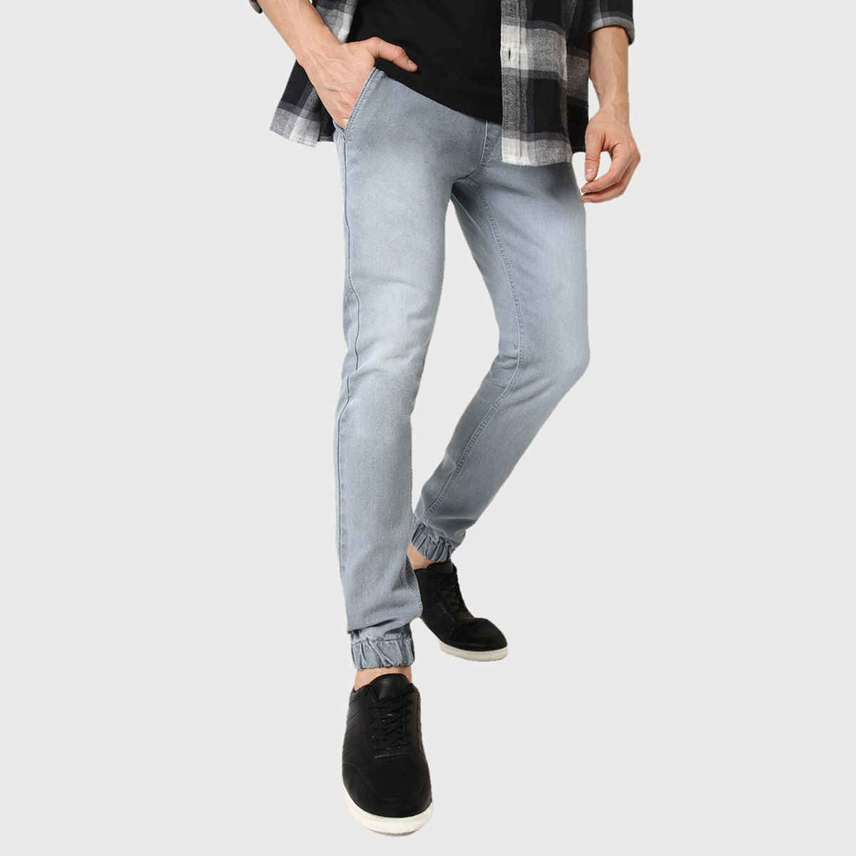 Urbano Fashion Men's Light Grey Slim Fit Stretch Jogger Jeans-30