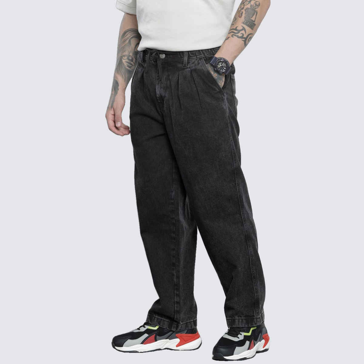 The Indian Garage Co Men's Relaxed Jogger Solid Casual Jeans | G711 | Grey - 32