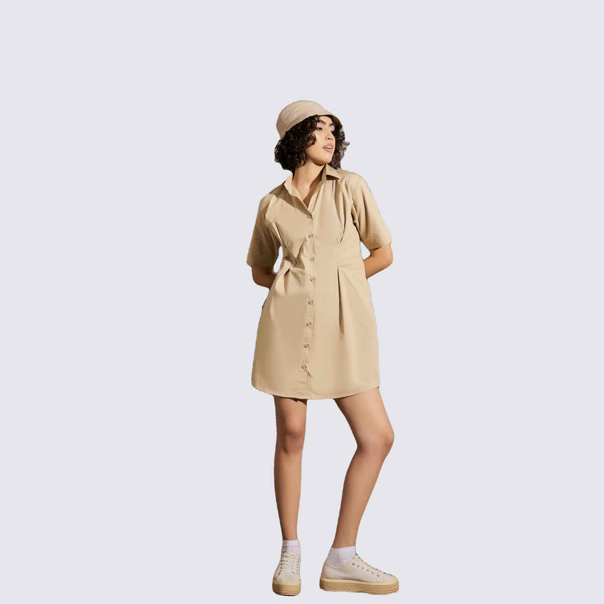 SASSAFRAS Women's Poplin Shirt Dress | Beige - M