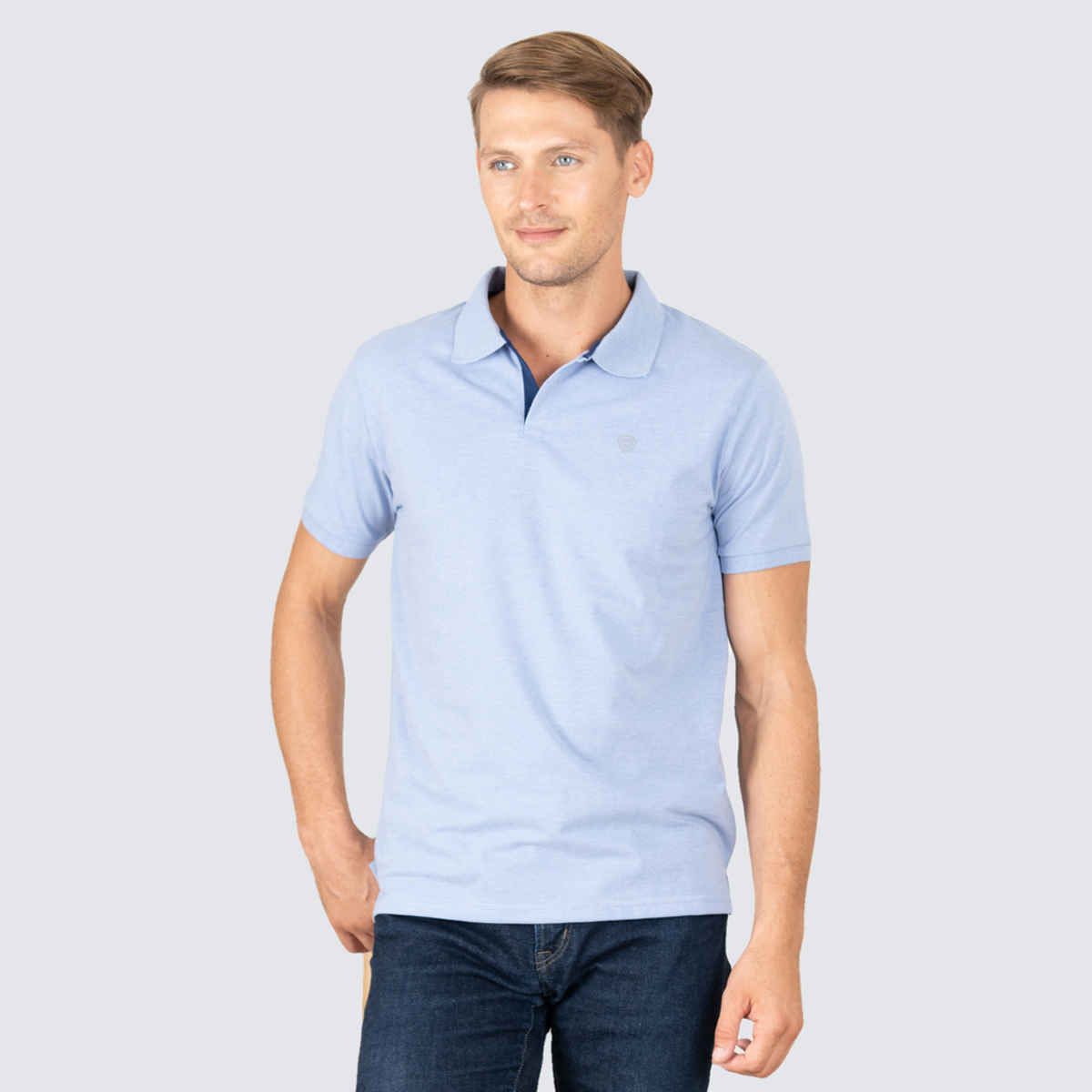 Lux Cozi Men's Cotton Polo T-Shirt, Oxford Blue, S