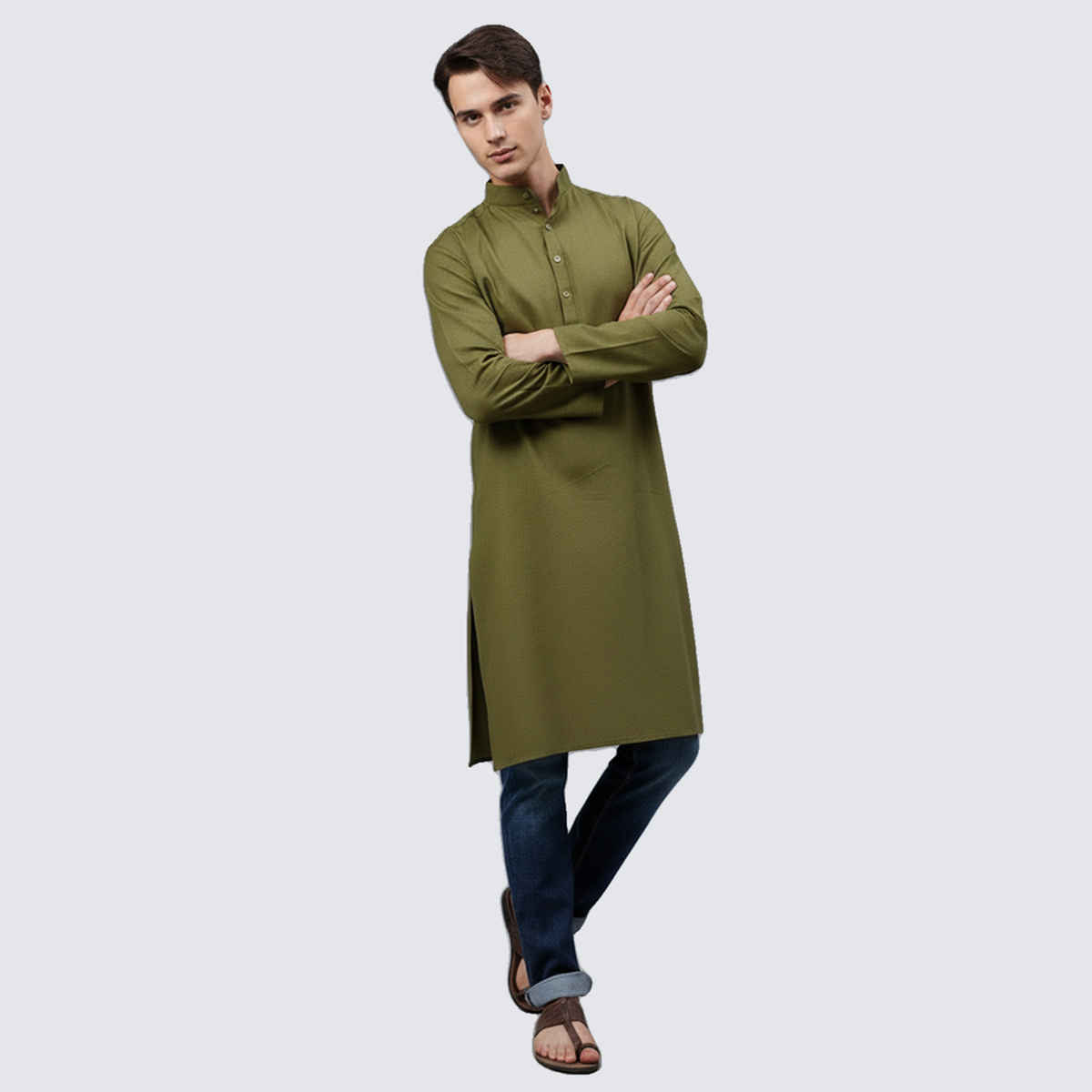 Mad Over Print Men's Kurta | Olive Green - L