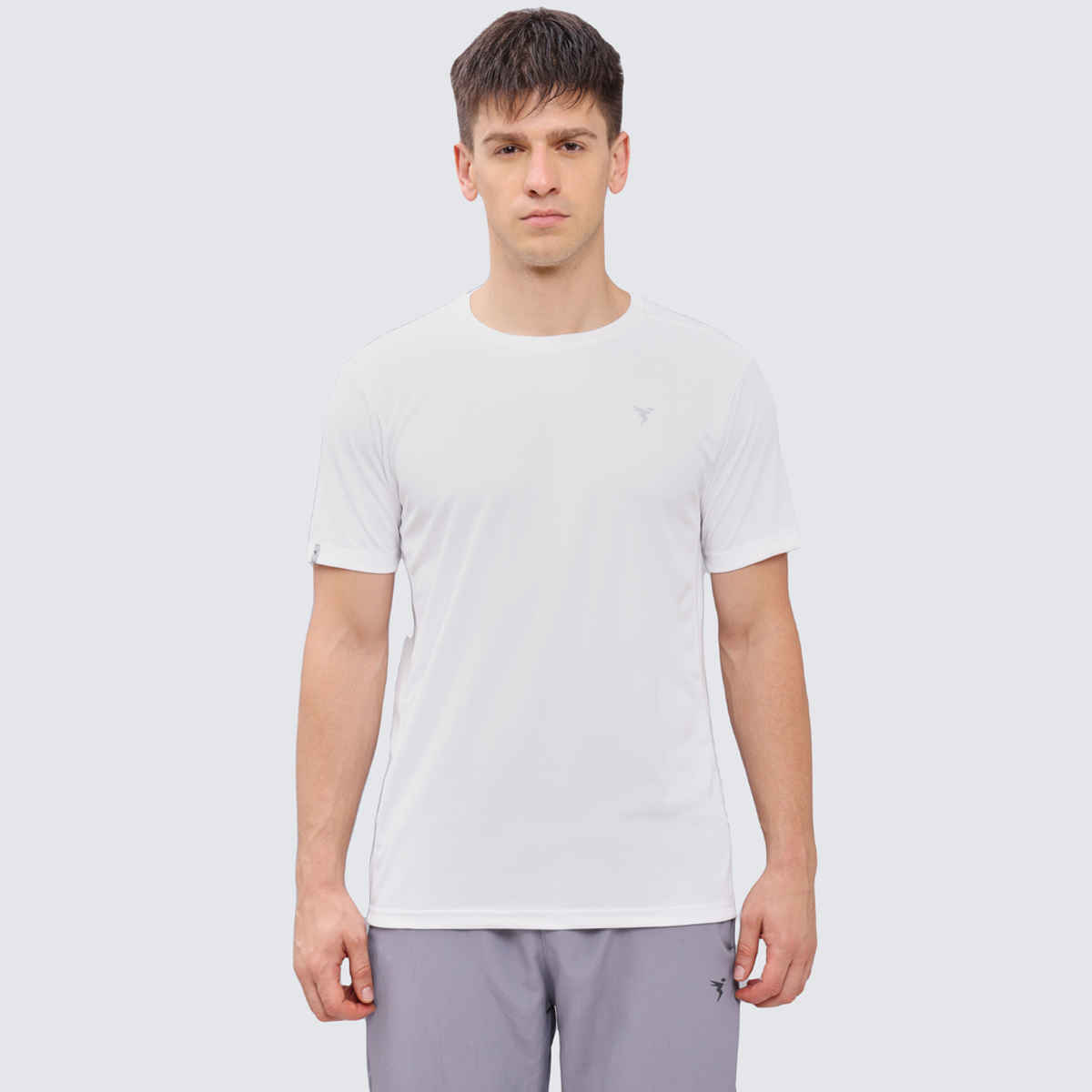 Technosport Men's Poly Solid Slim Fit Round Neck Sports T-shirt | White - L