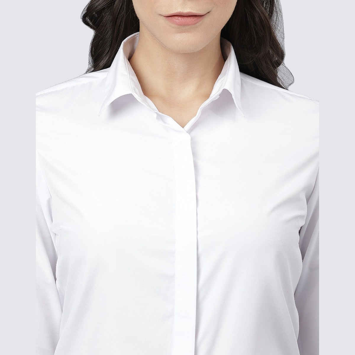 English Navy Women's Solid Regular Fit Polyester Formal Shirt | White - L