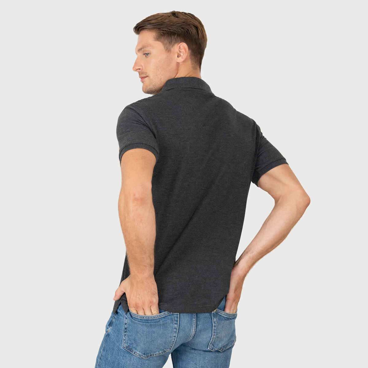 Lux Cozi Men's Solid Cotton Polo T-shirt | Black Melange - S